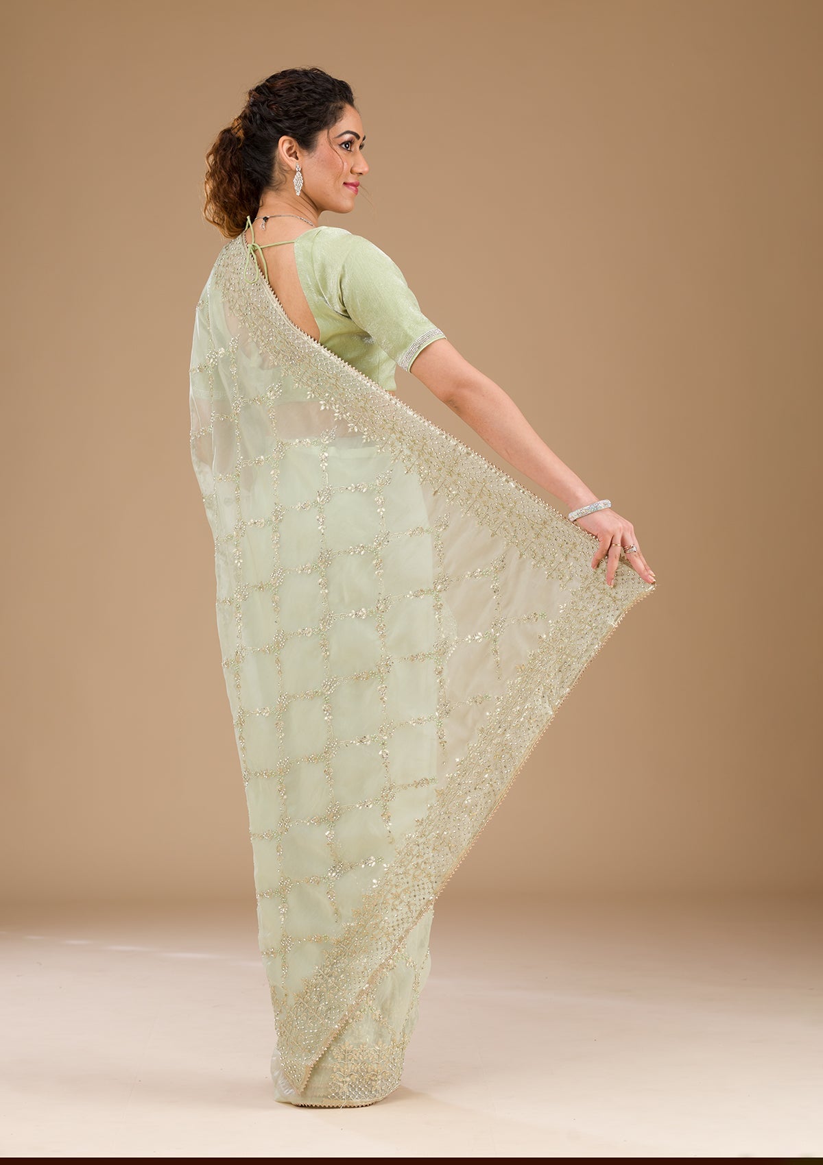 Koskii Pista Green Gotapatti Tissue Saree – Women's - view 2