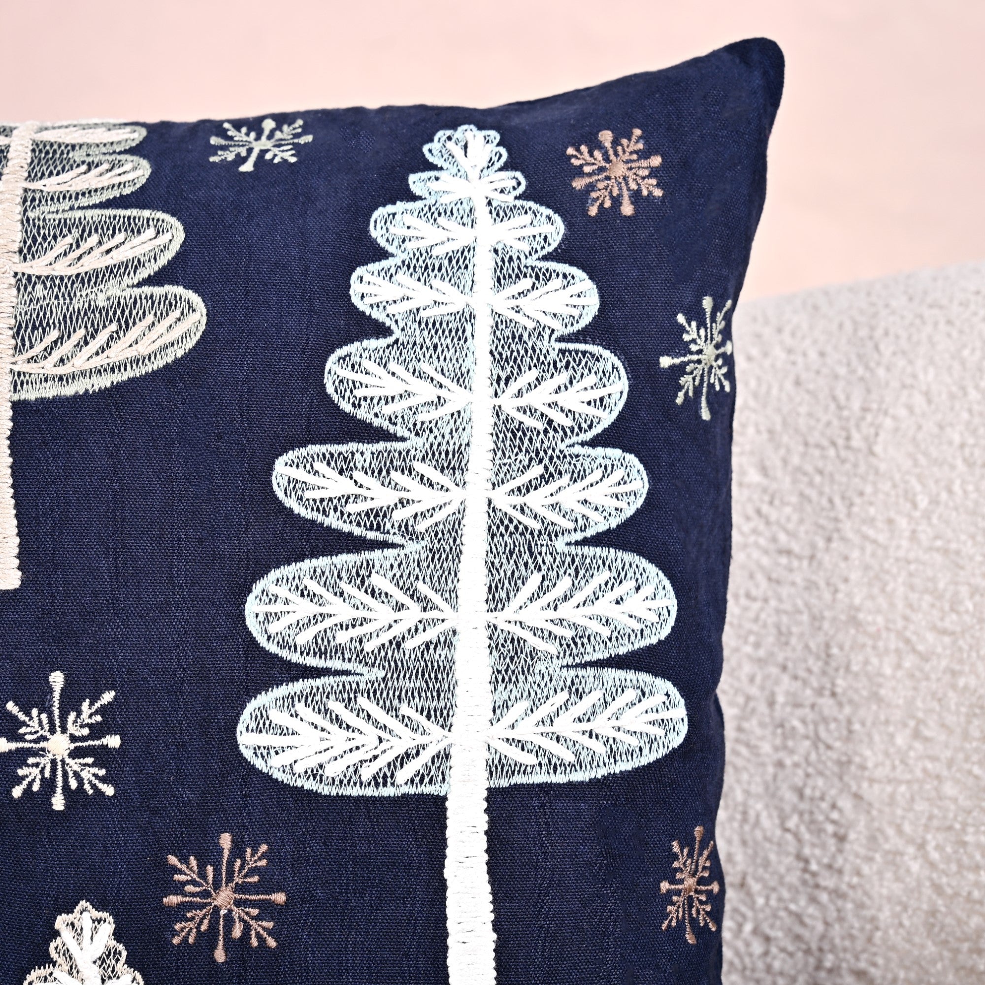 Nestasia Festive Forest Dark Blue Embroidered Cushion Cover 40x40cm - view 2