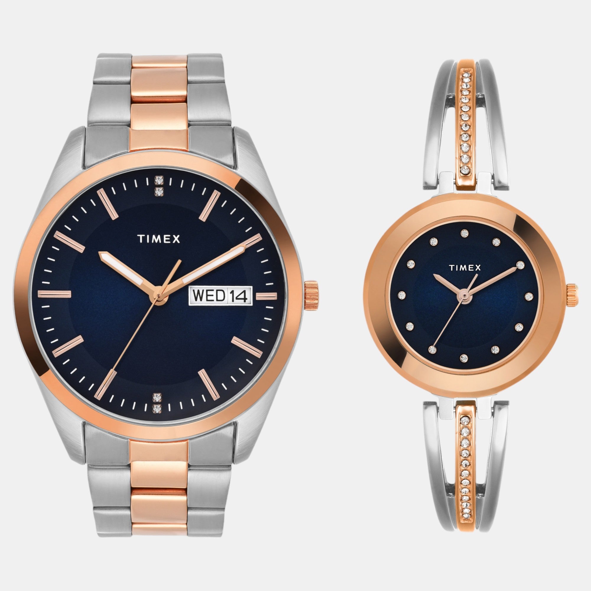 Timex Fashion Couple Quartz Blue Dial Analog Stainless Steel Watch TW00PR309