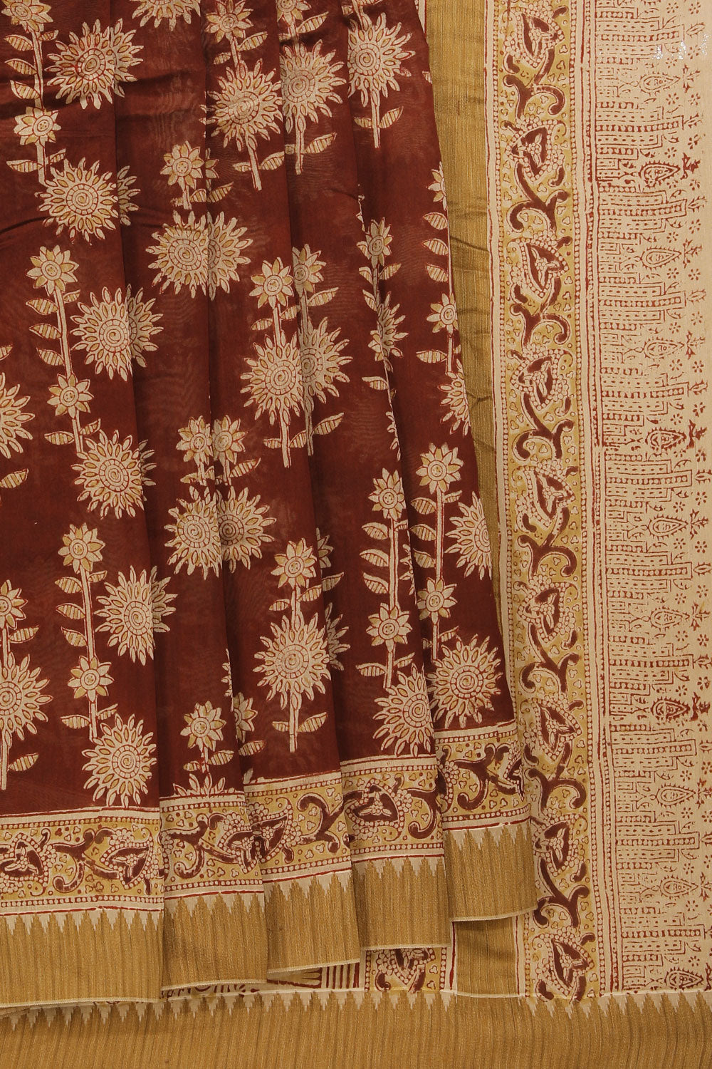 Kalanjali Ethnics Dark brown Kalamkari handblock printed chanderi saree - view 2