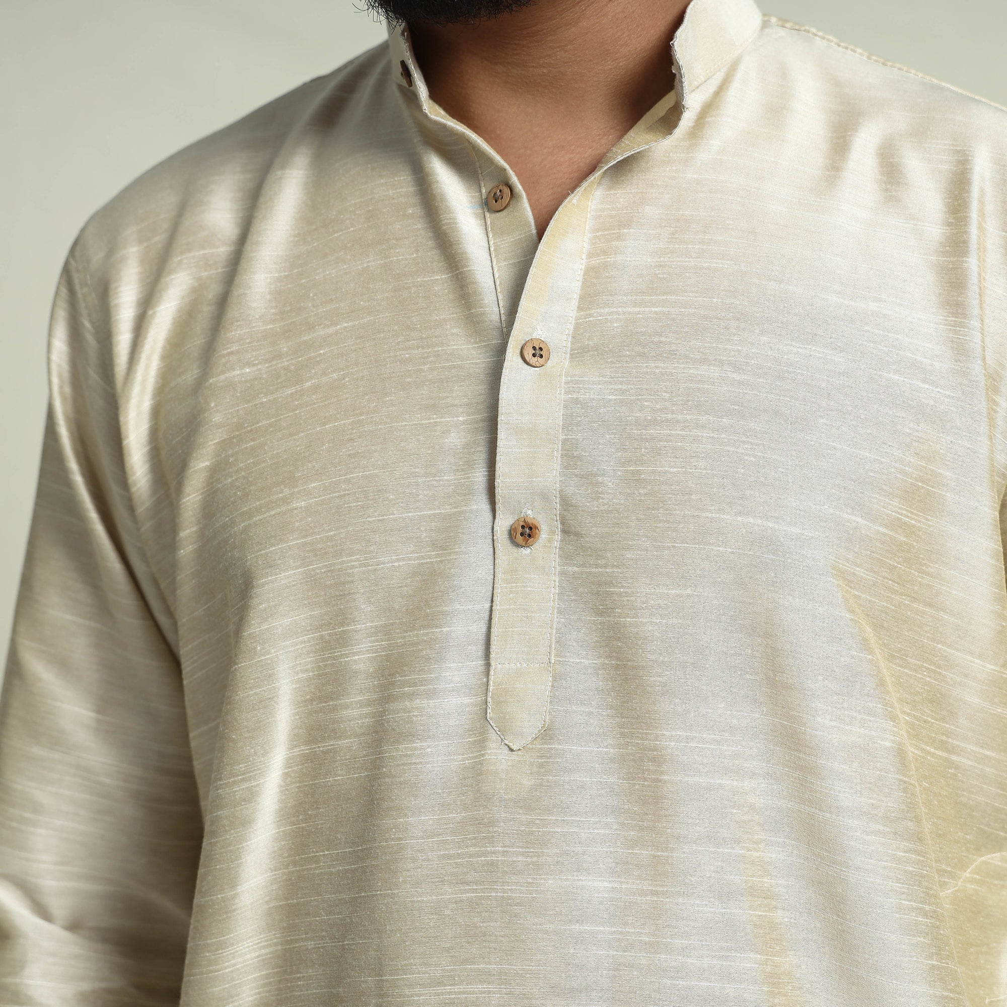 ITOKRI CASUALS Beige - Plain Dyed Slub Silk Men Long Kurta - view 5