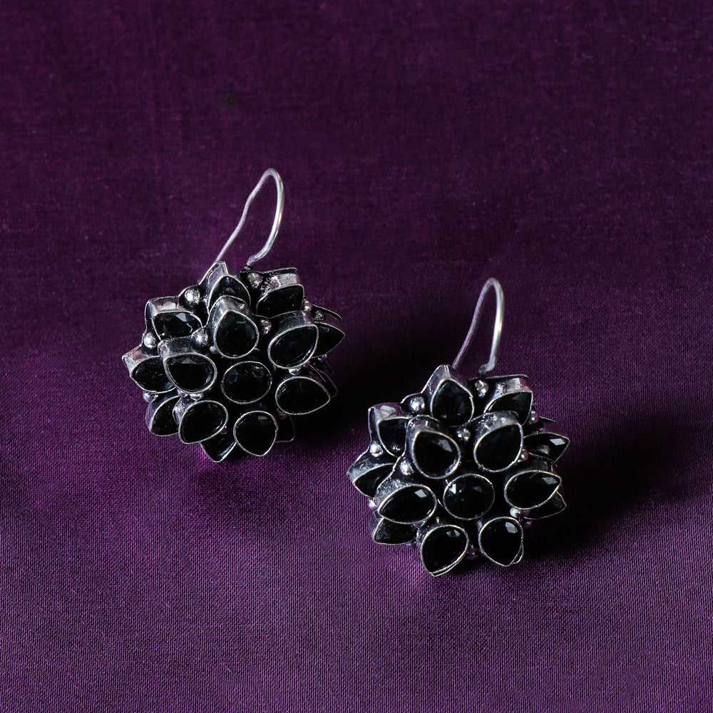 WHITE RIVER STORIES Antique Finish Oxidised German Silver Stone Earrings