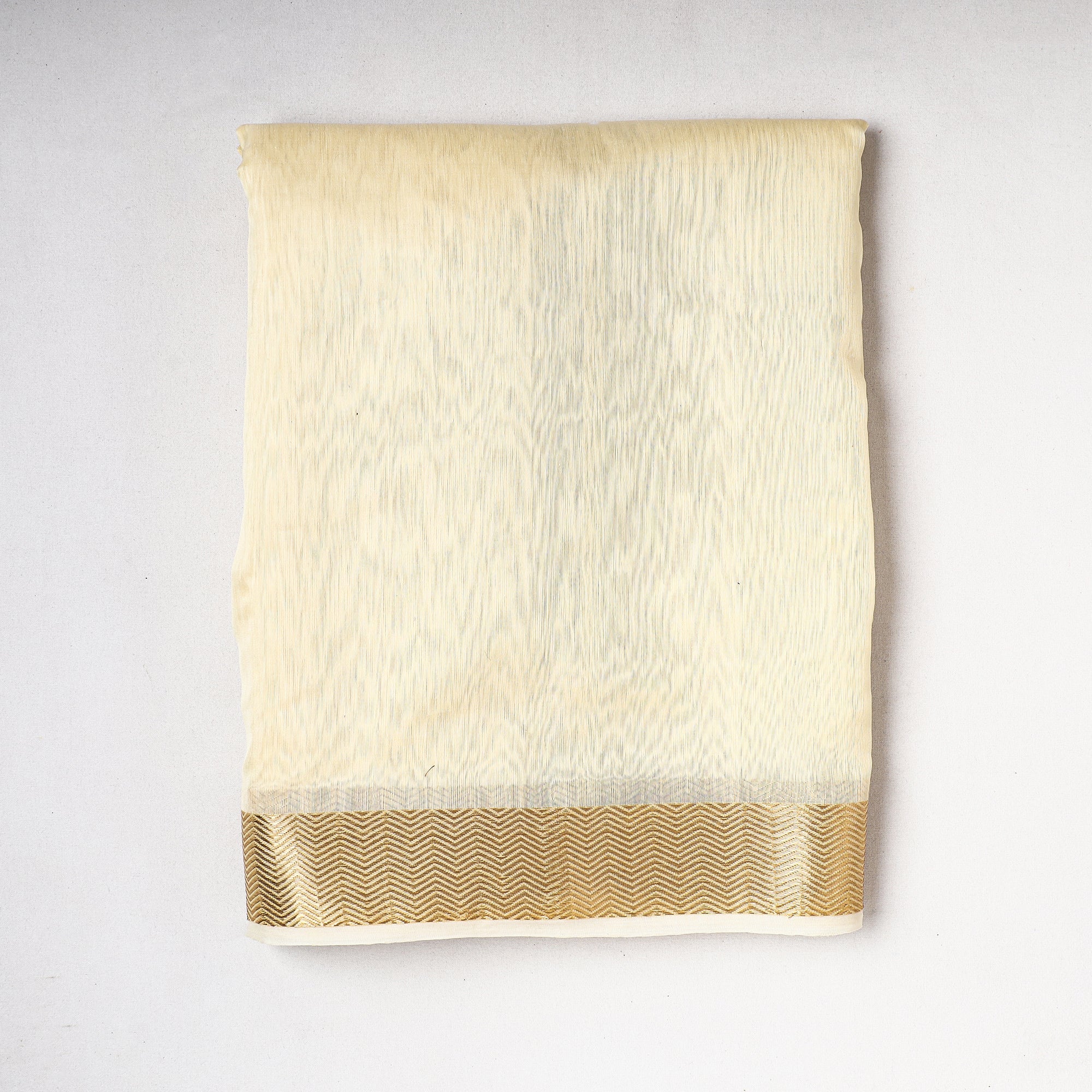 ITOKRI CRAFTS INITIATIVE Beige - Traditional Maheshwari Silk Handloom Fabric with Zari Border