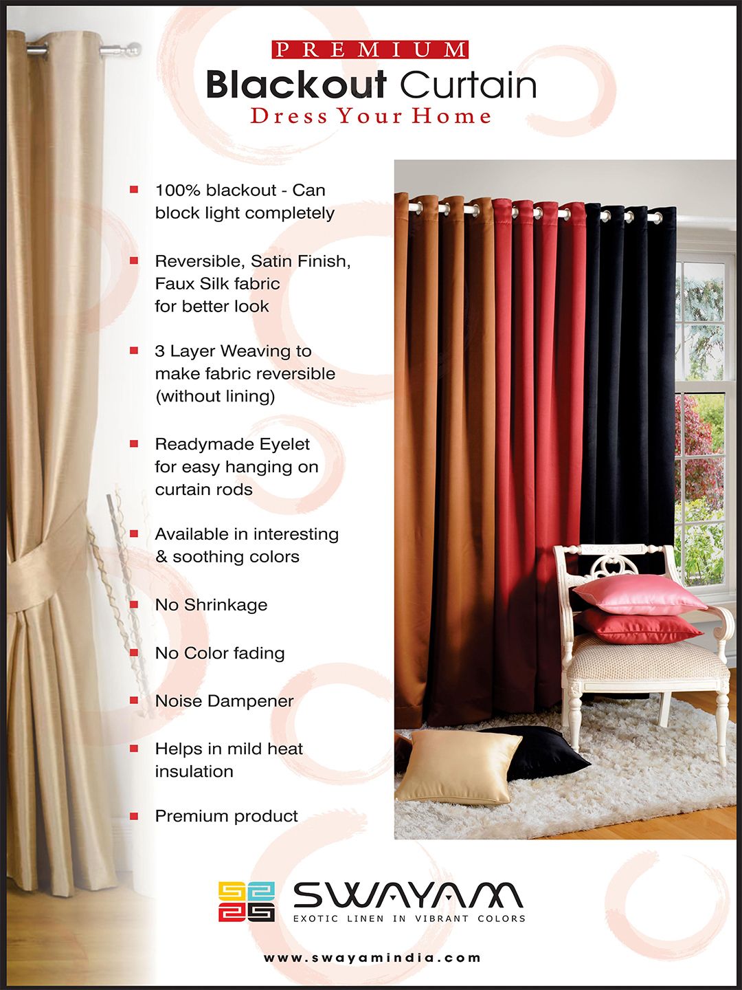Swayam India Blackout Curtains Printed Latte Beige-2008 - view 2