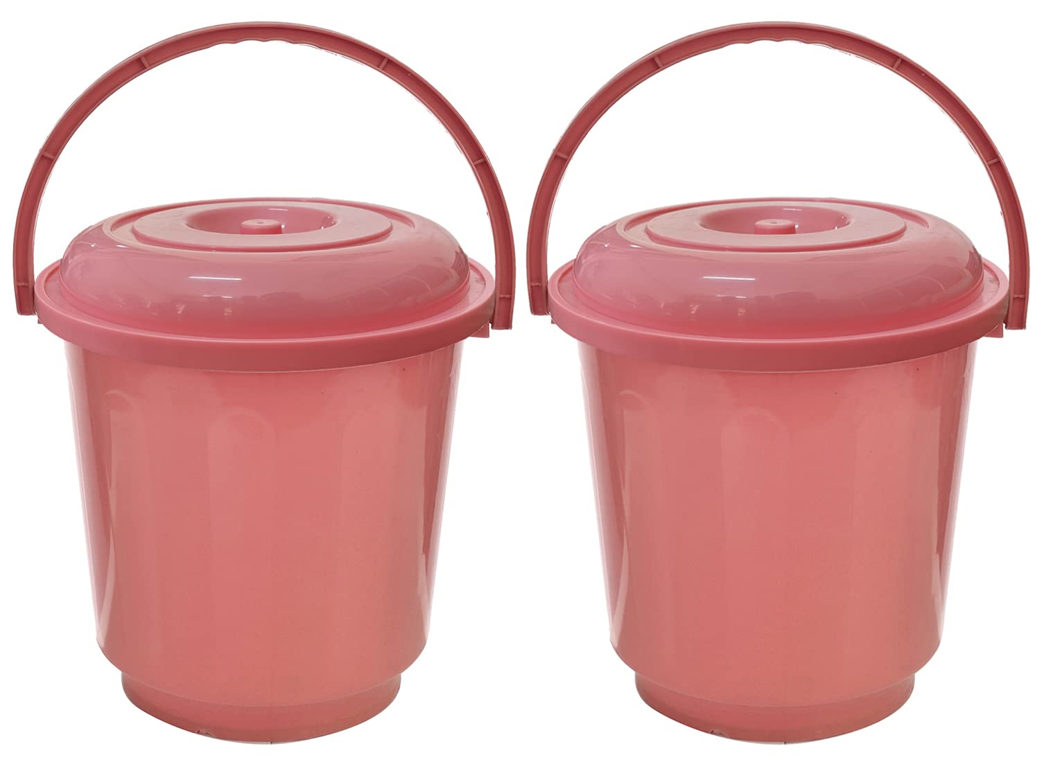 Kuber Industries Multipurposes Plastic Bucket for Bathing Home Cleaning & Storage Purpose with Lid, 16Ltr.- Pack of 2 (Pink)-47KM01171