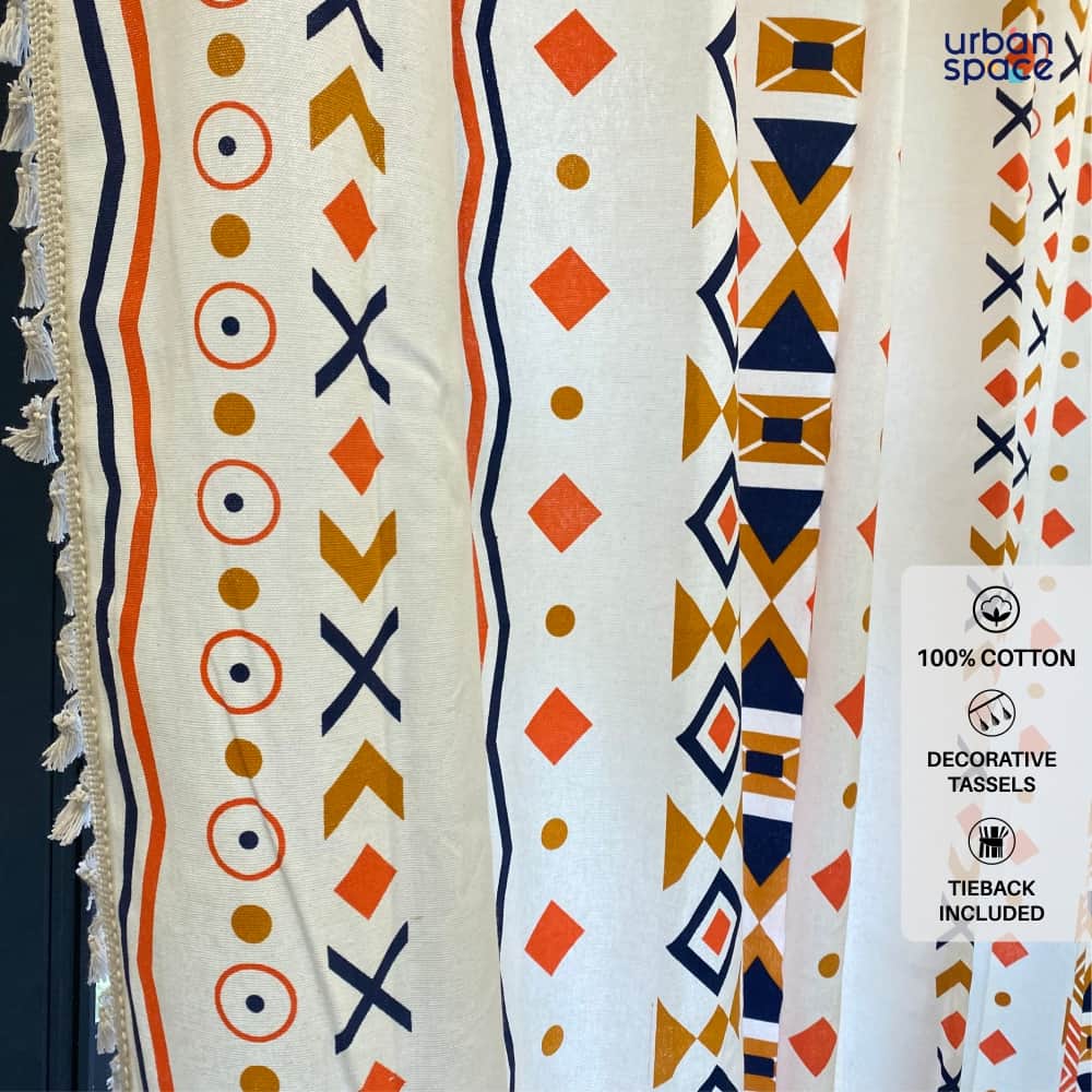 Urban Space -Home Furnishing Store 100% Cotton Boho Curtain for Window & Door - Pack of 2 Curtains With 2 FREE Cushion Covers, Boho Multi Orange - view 2