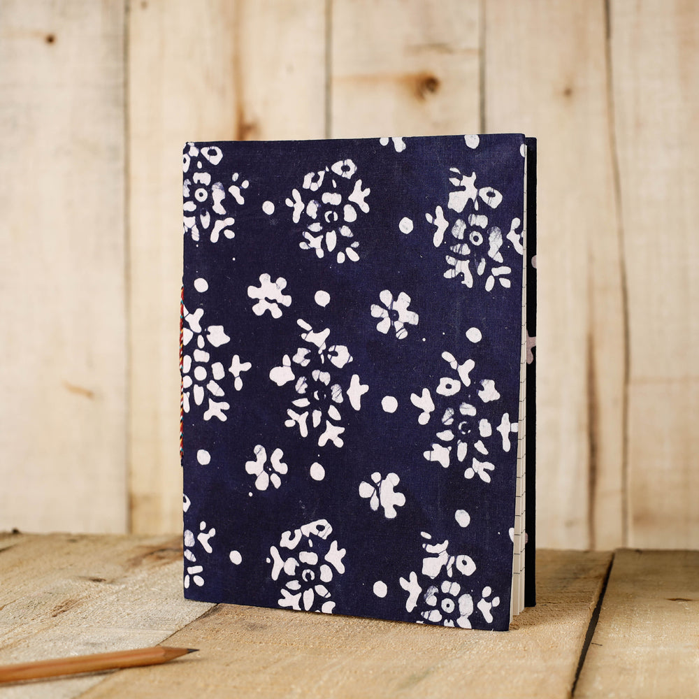 BINDAAS UNLIMITED Blue - Batik Fabric Cover Handmade Paper Notebook (9 x 7 in)