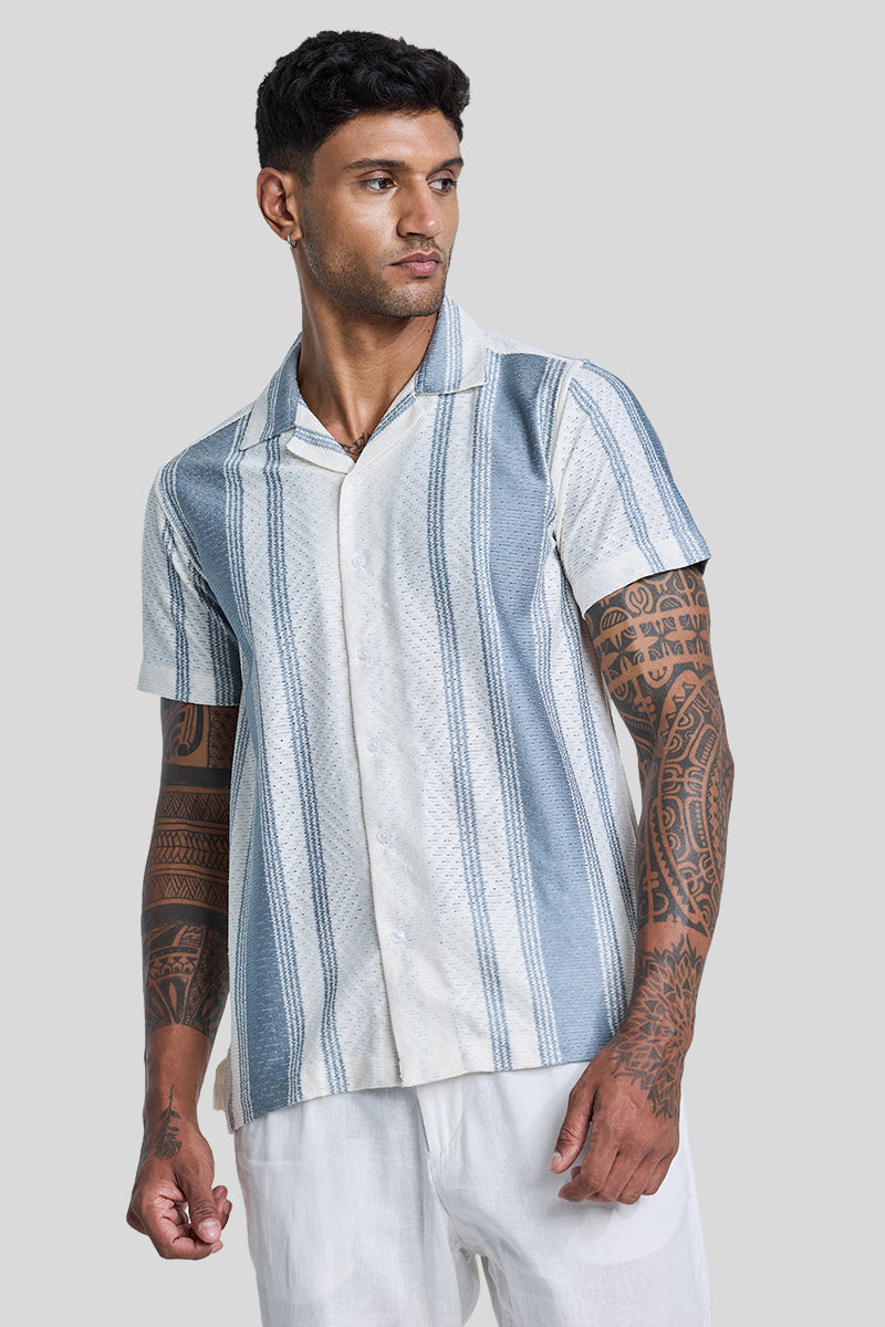 SNITCH Light Blue Stripes Crochet Shirt - view 6