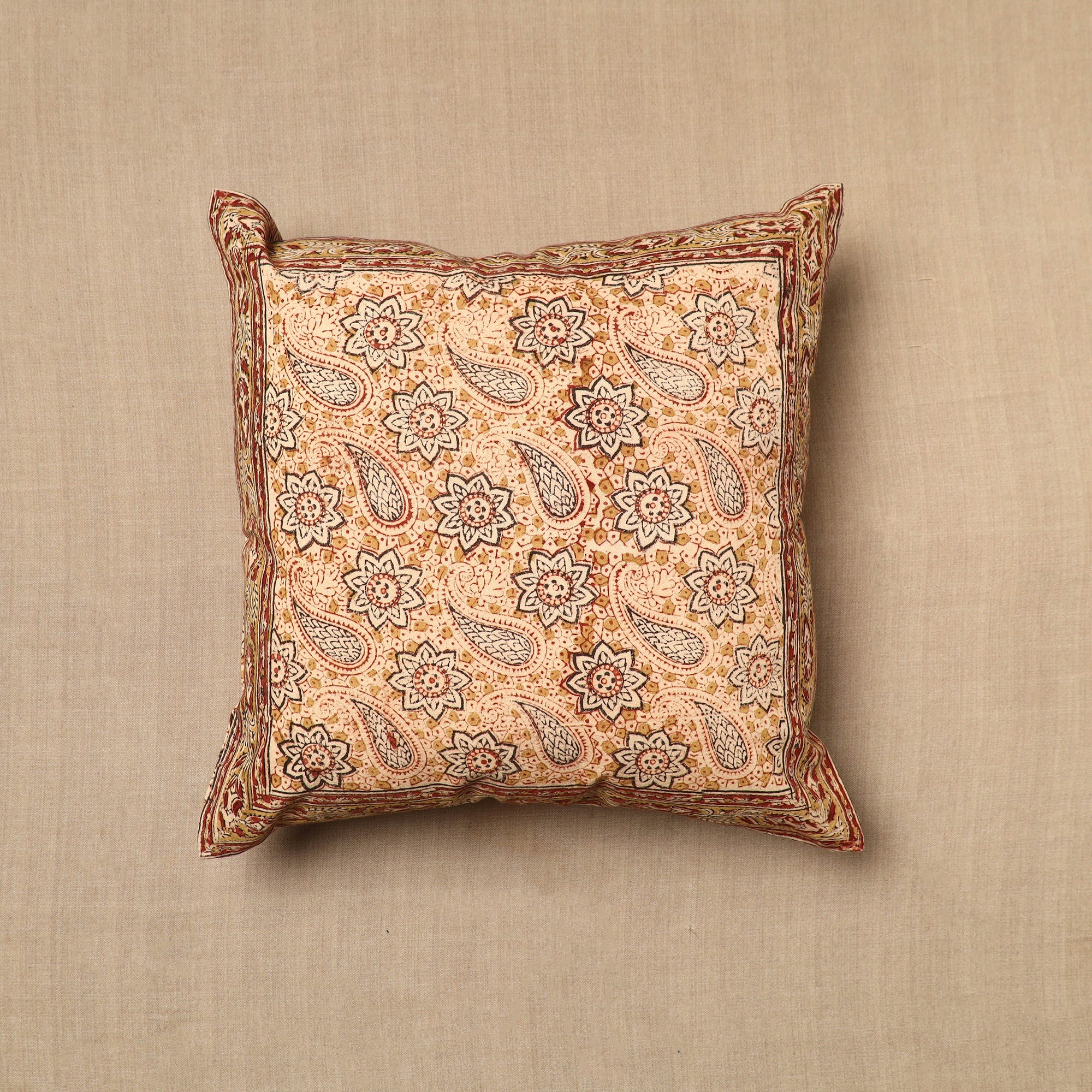 PITCHUKA SRINIVAS KALAMKARI PEDANA Beige - Pedana Block Print Cotton Kalamkari Cushion Cover 07