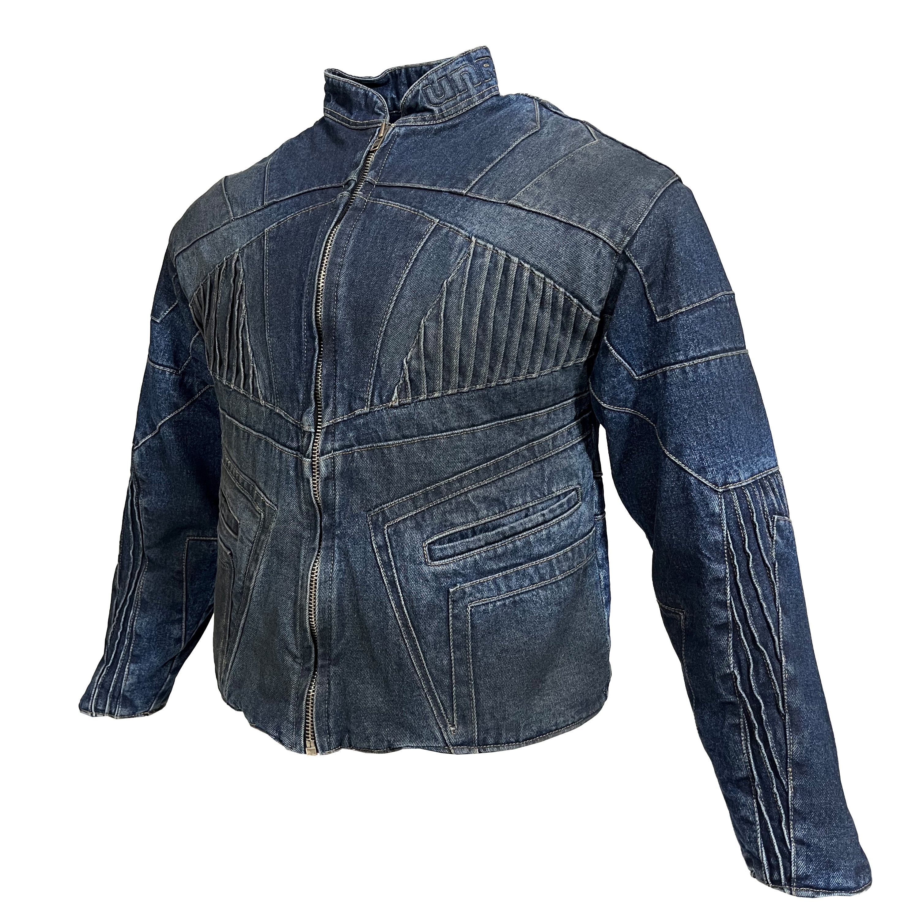 Unreborn Project Biker Dirty Denim Jacket - Dark Blue - view 2