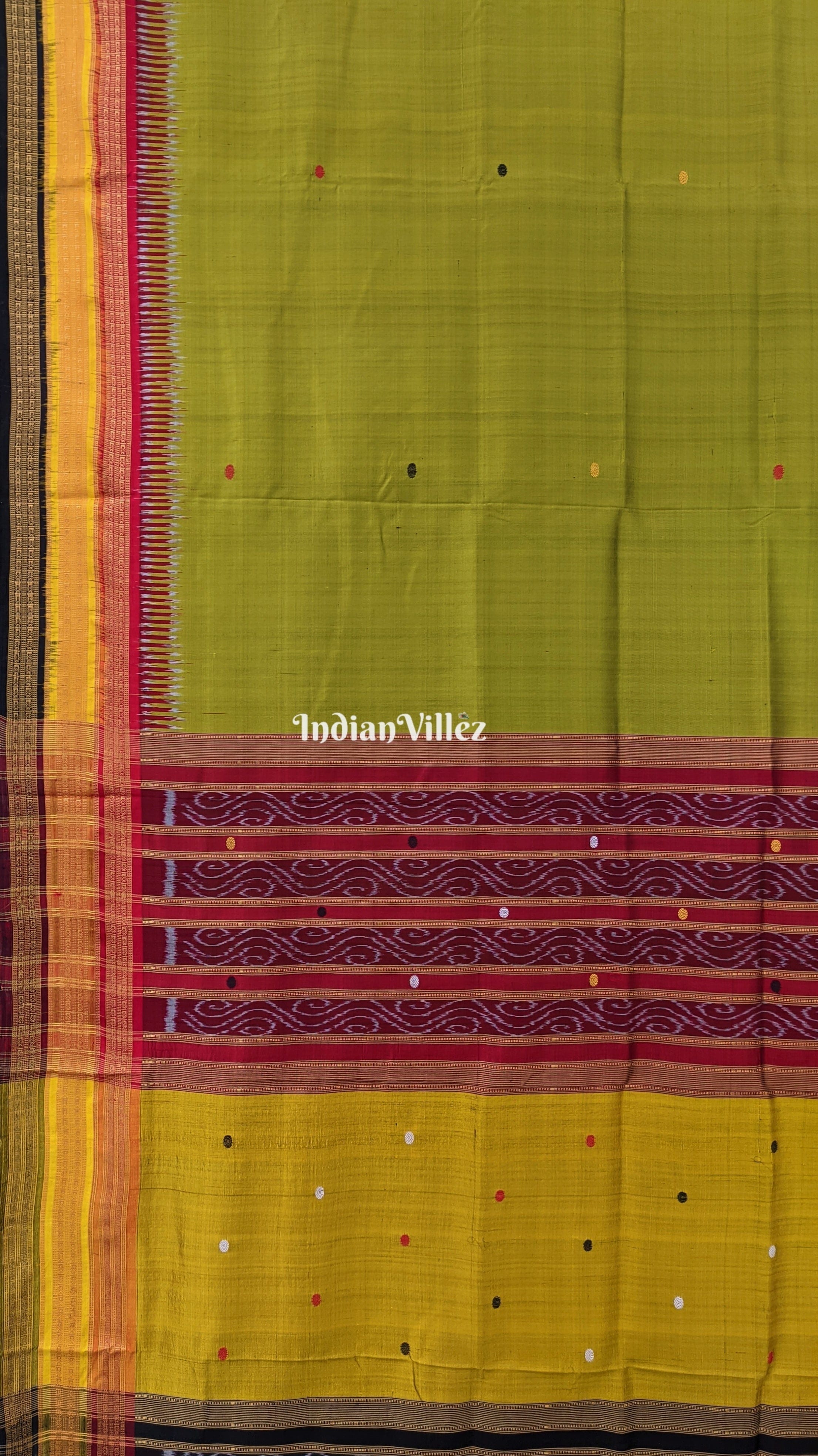 IndianVillèz Mehndi Green Kathiphera Ikat Odisha Handloom Khandua Silk Saree - view 5