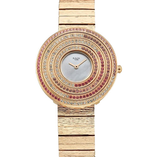 Titan Raga Glimmers Quartz Analog Mother of Pearl Dial Rose Gold Metal Strap Watch For Women 34.7mm 95344WM01F - view 2