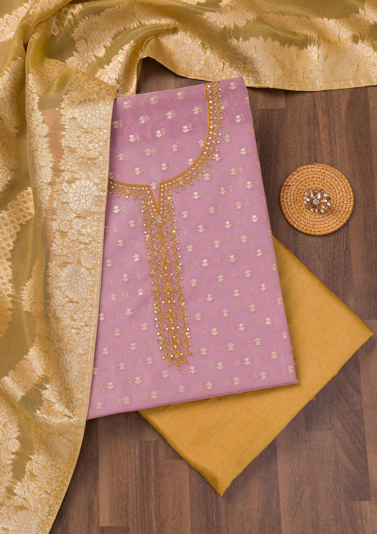 Koskii Lavender Zariwork Banarasi Unstitched Salwar Suit