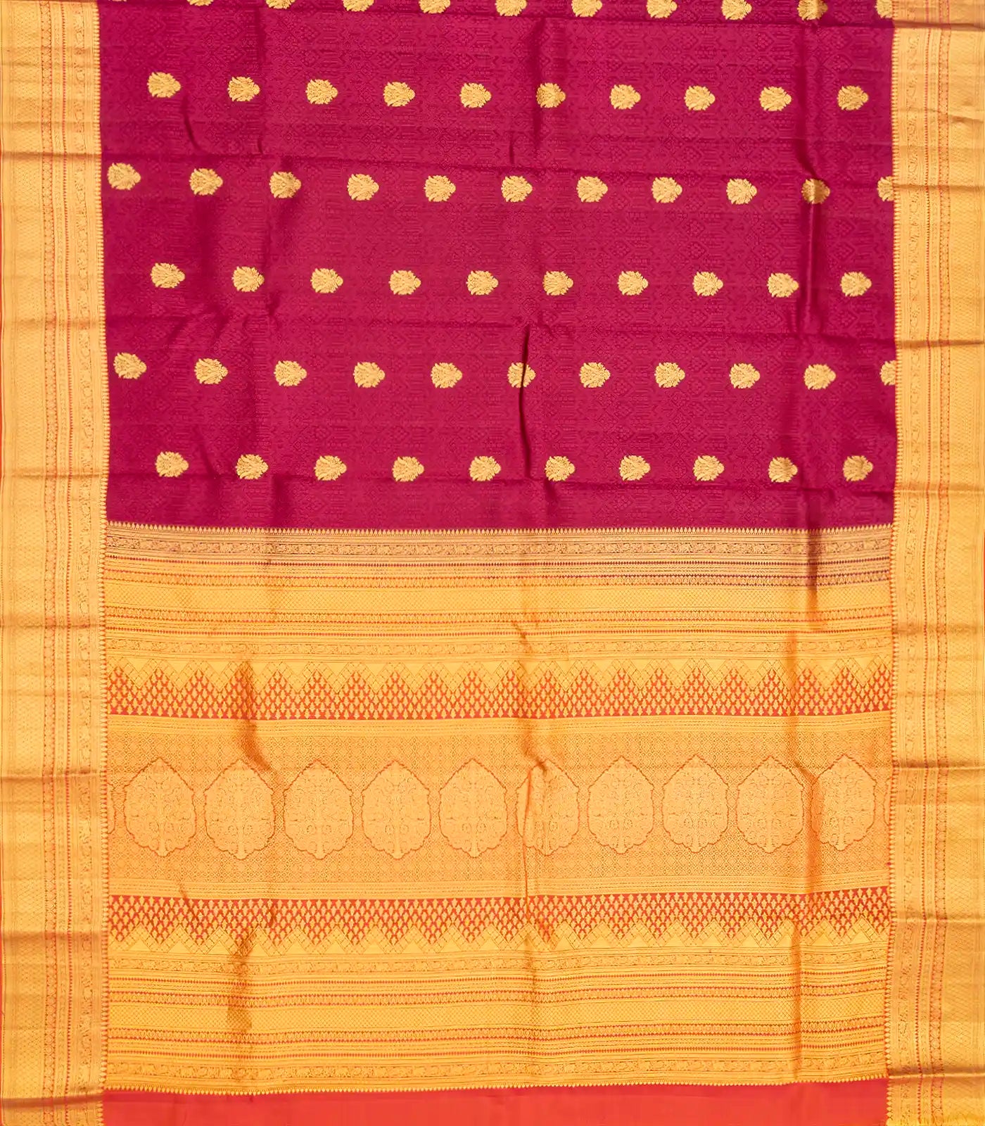RmKV Magenta Silk Saree With Peacock Zari Buttas & Contrast Border-Magenta - view 2