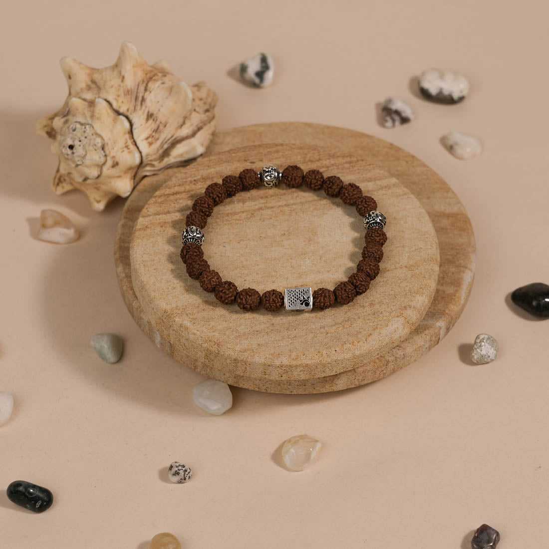 Prinjal Jewellers Rudraksha with Om Silver Beads Bracelet - view 2