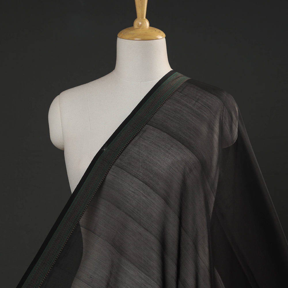 DASTKAR Black - Maheshwari Silk Cotton Pure Handloom Zari Border Fabric