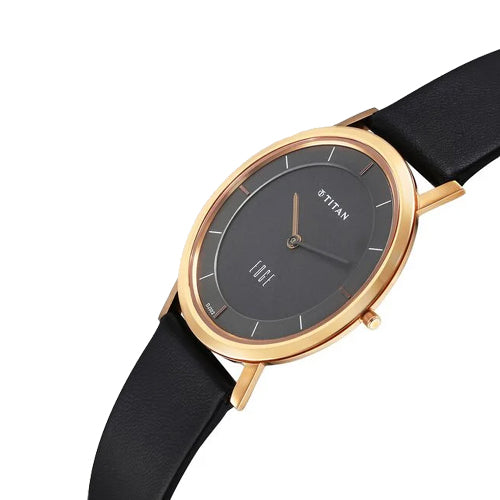 Titan Edge Quartz Analog Anthracite Dial Leather Strap Watch for Men 37.3mm NT1595WL09 - view 2