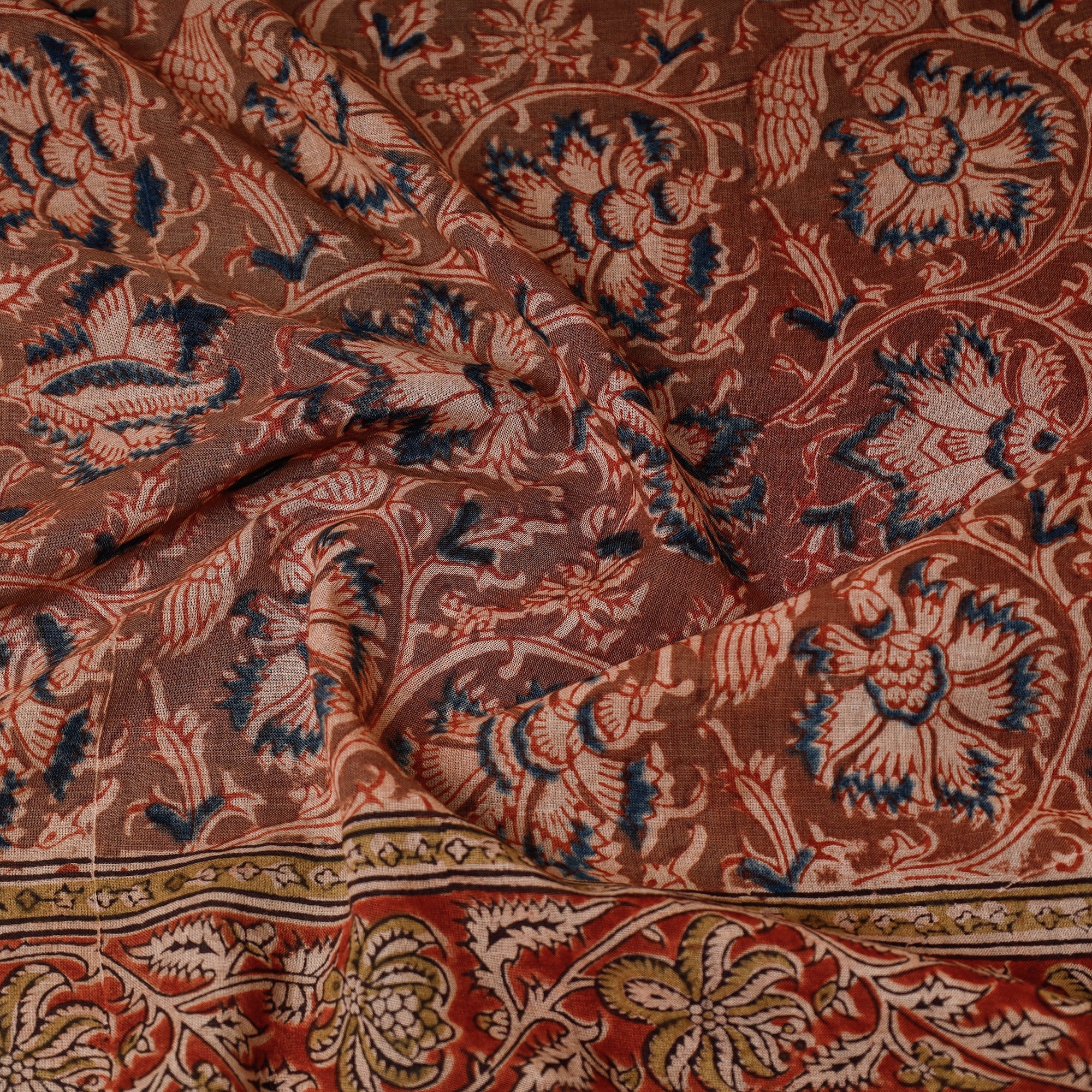 PITCHUKA SRINIVAS KALAMKARI PEDANA Brown - Original Pedana Kalamkari Block Printed Cotton Scarf - view 2