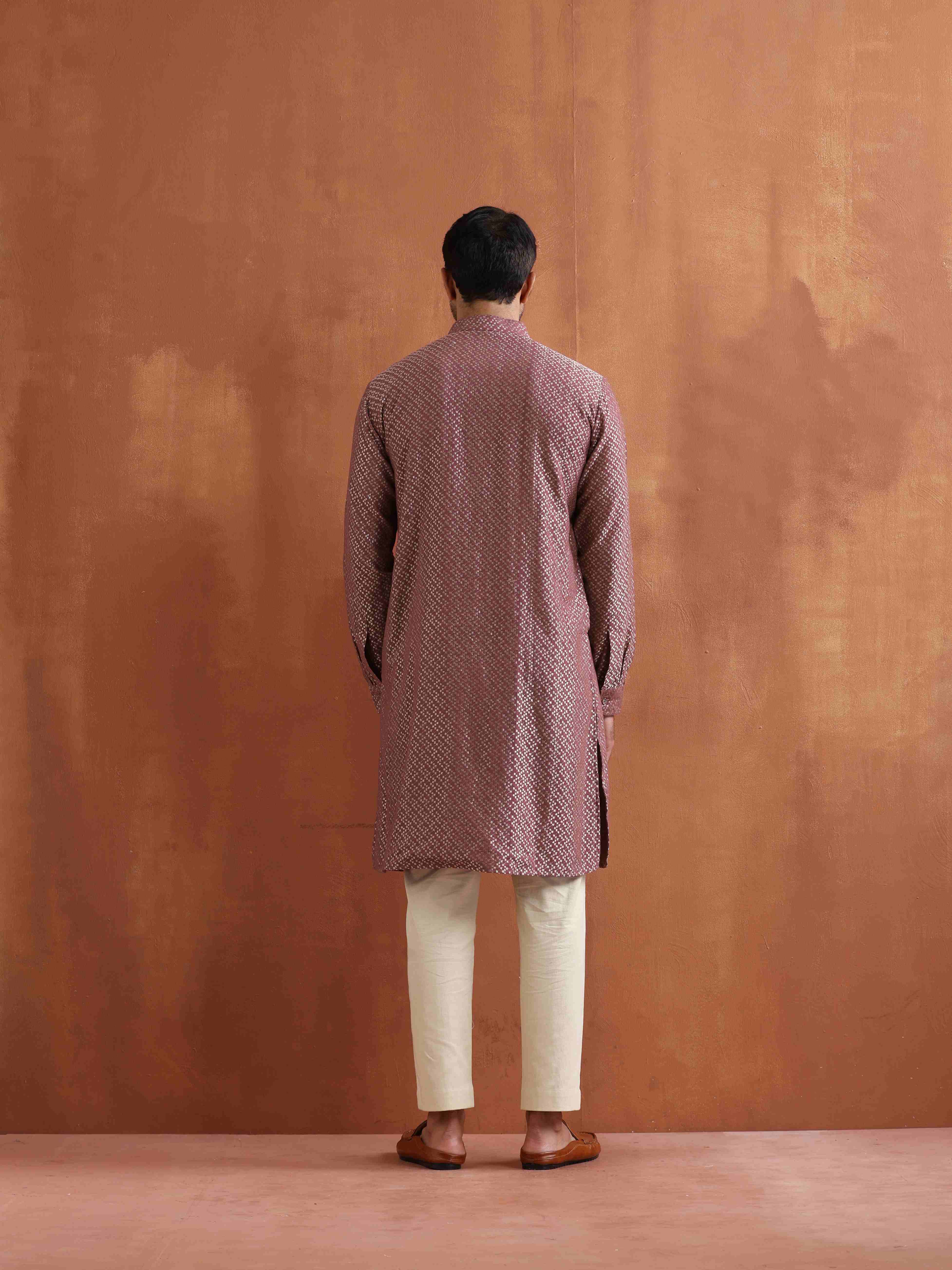 trueBrowns Men's Purple Cotton Dobby Kurta - view 5