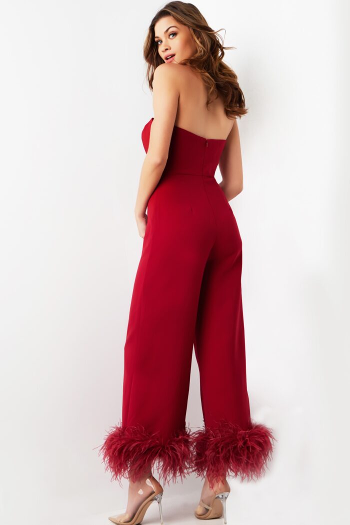 Jovani 22590 Long Evening Feather Formal Jumpsuit - view 2