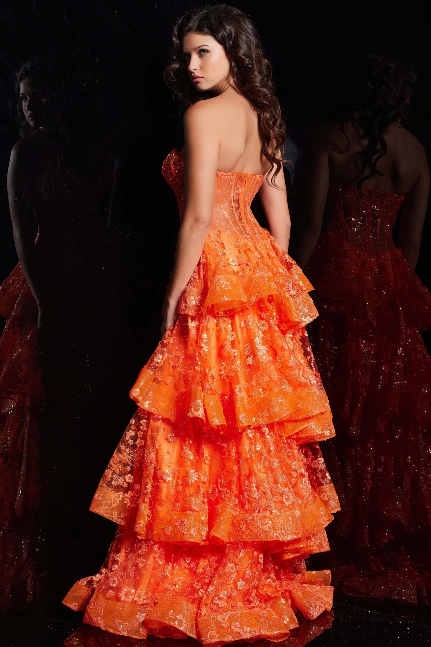 Tulle Strapless A-line Layered Slit Gown by Jovani 38528 - view 5