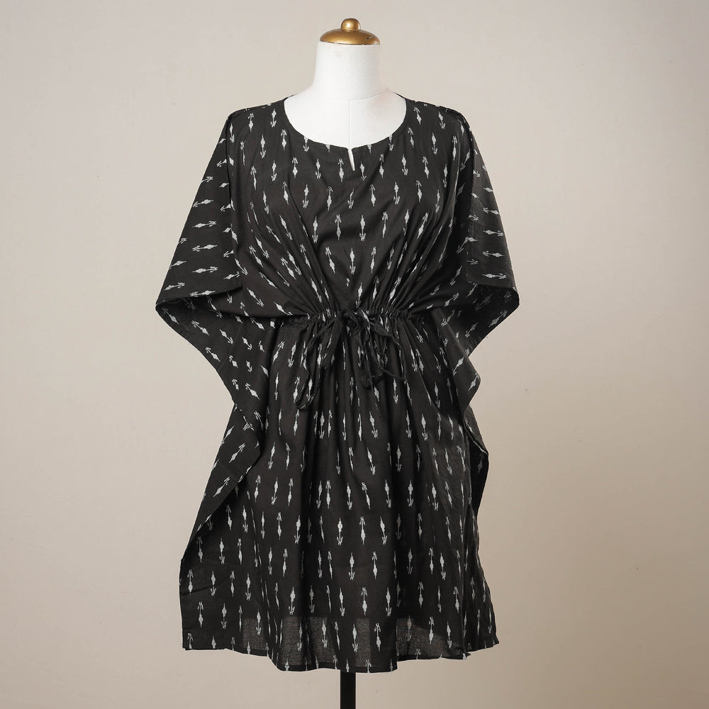 CHUTNEY CRAFT STUDIO Black - Sanganeri Printed Cotton Kaftan with Tie-Up Waist (Medium)