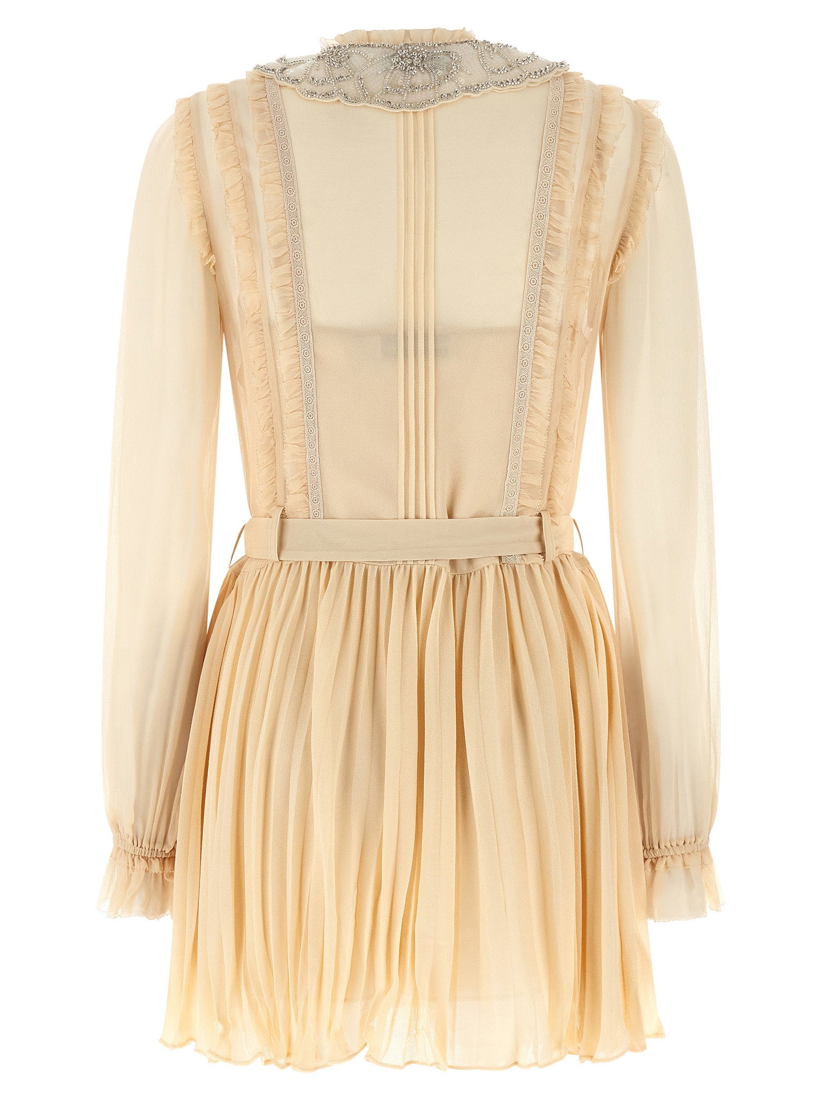 Self-Portrait Tan Pleated Georgette Mini Dress - view 2