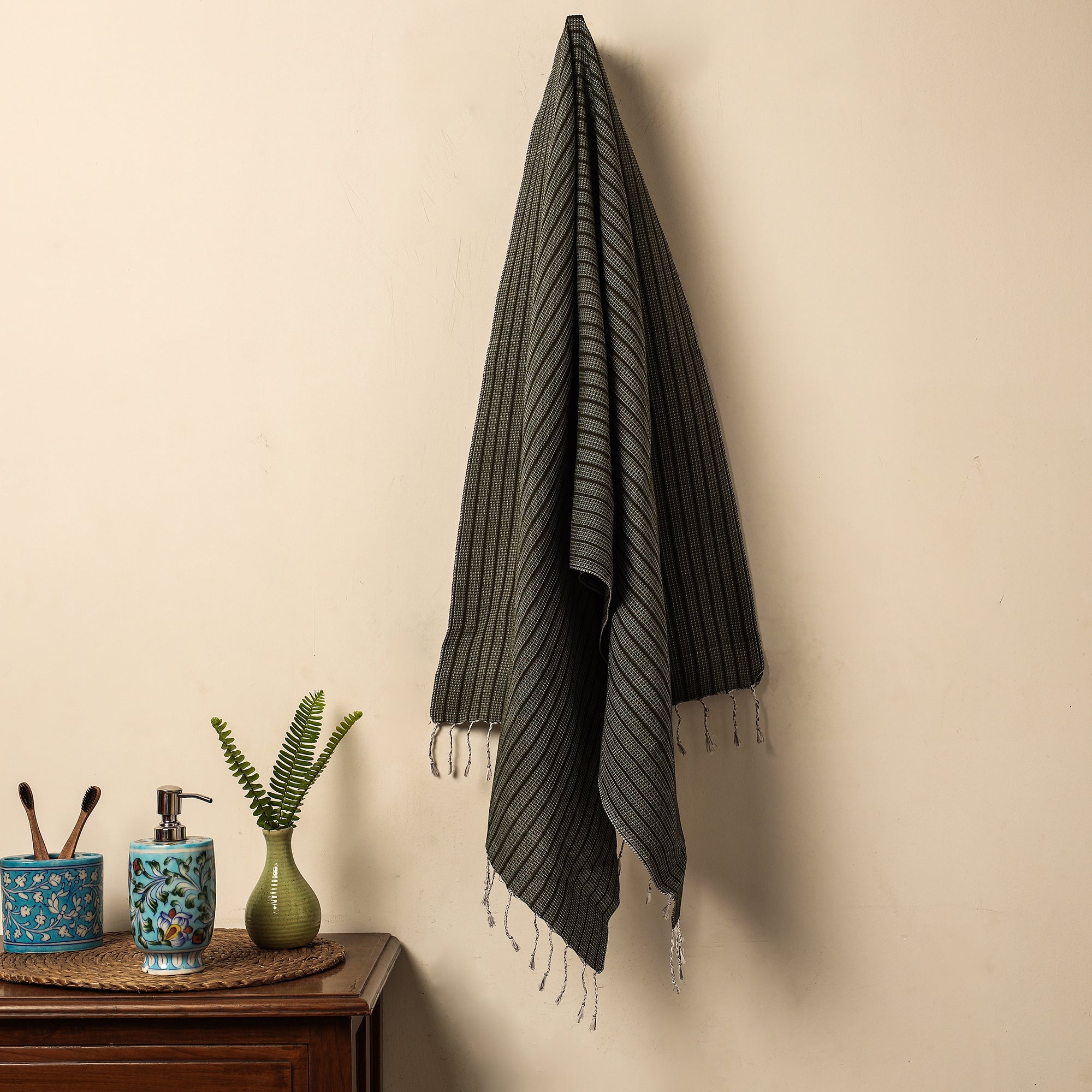 GYAN VIDYA HASTSHILP - BHARTESH Black - Waffle Weave Handwoven Pure Cotton Towel