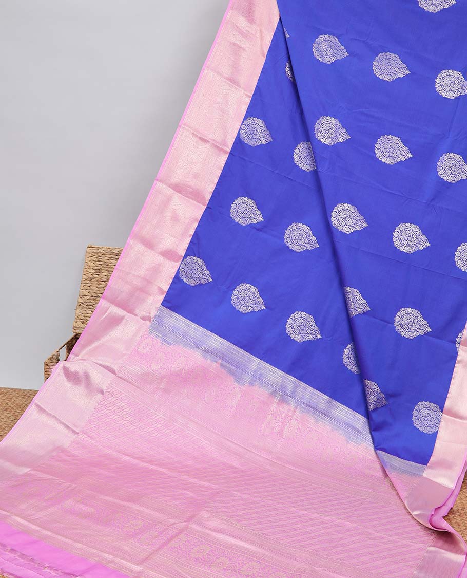 Pothys Blue floral motifs gift saree with contrast paisley border & intricate zari design pallu - view 2
