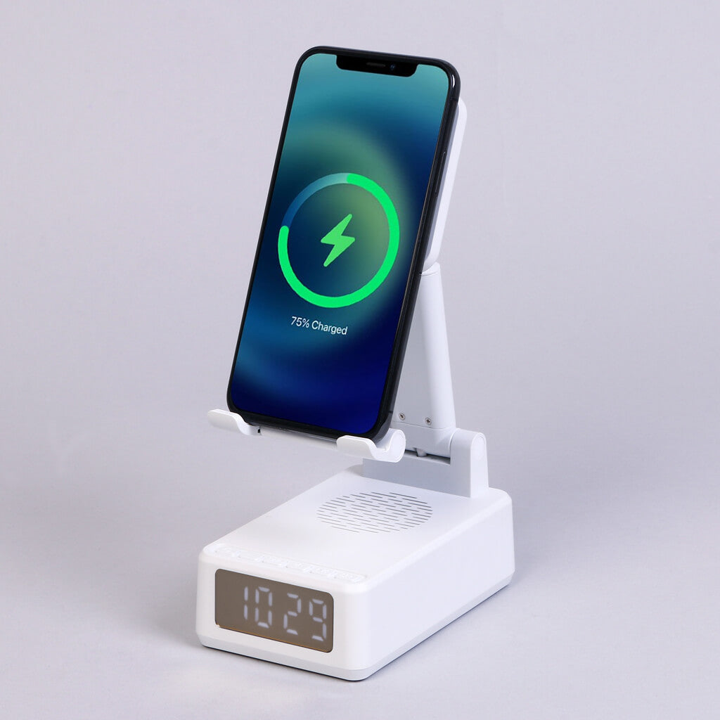Speaker wireless charger – Cpensus 4 in 1 Speaker & Wireless Charger with Clock & Phone Holder