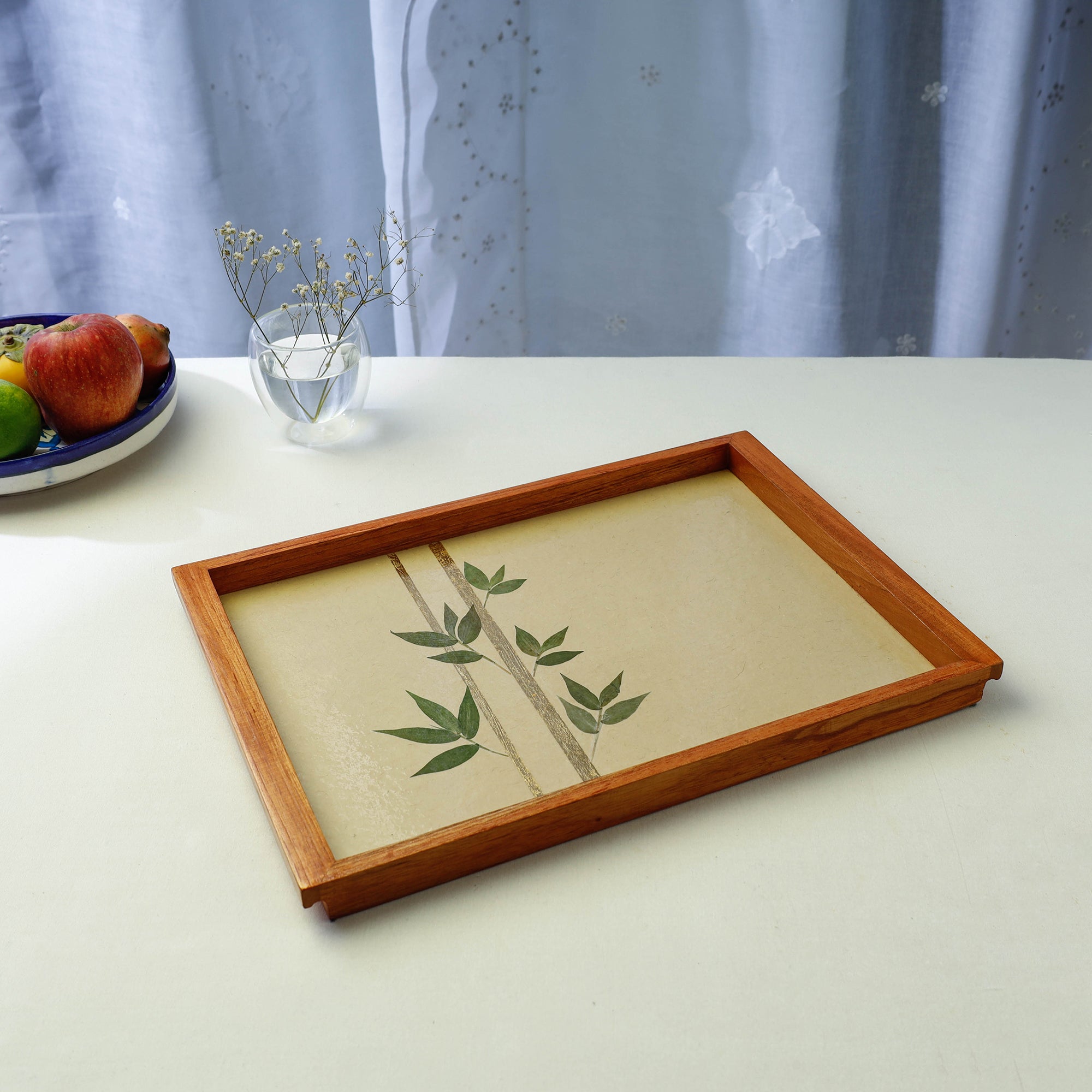 SHRADHANJALI - AN AUROVILLE UNIT Beige - Bamboo Art Work Wooden Tray (16 x 11 x 1 in)