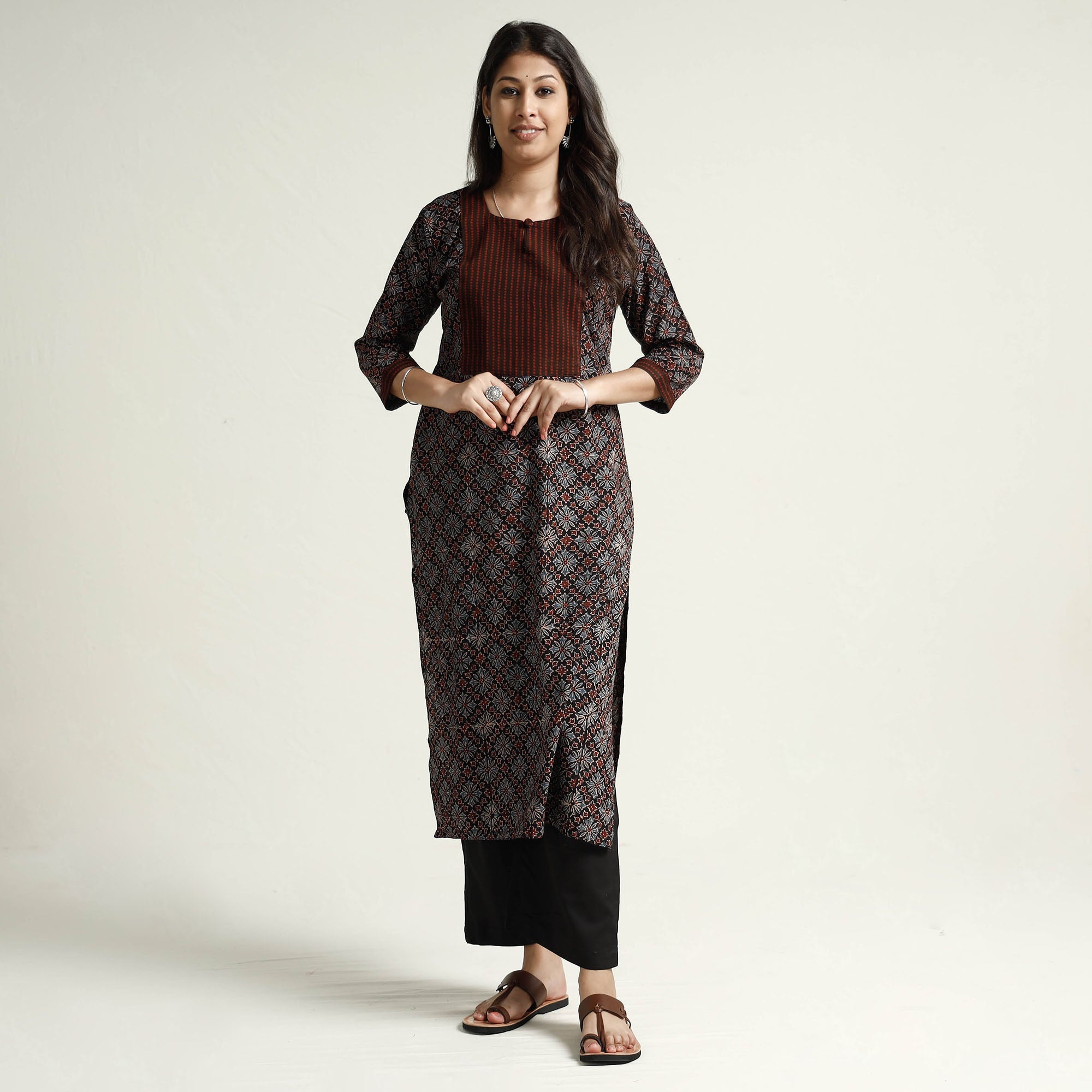 ITOKRI CASUALS Black - Ajrakh Block Printed Cotton Kurta with Palazzo Set