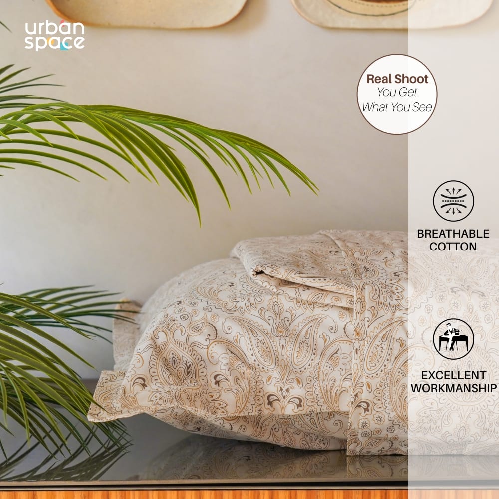 Urban Space -Home Furnishing Store Regal Collection - Breathable 200 TC 100% Pure Cotton Bedsheet with Pillow Cover, Paisley- Brown - view 5