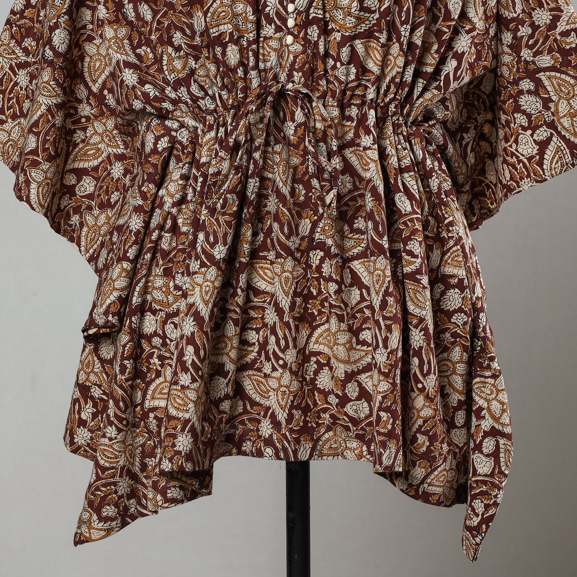 ITOKRI CASUALS Brown - Bagru Block Printed Cotton Kaftan with Tie-Up Waist (Short) - view 3