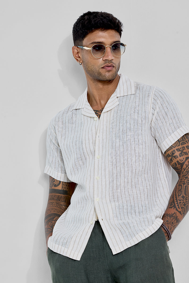 SNITCH Beige Cuban Stripes Shirt