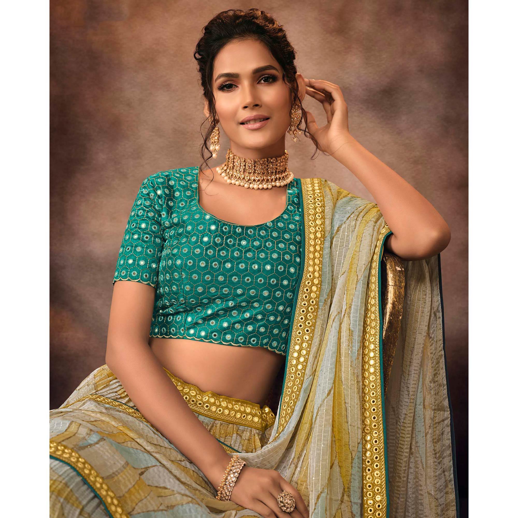 Peachmode Multicolor Digital Printed-Embellished Chiffon Lehenga Choli - view 4
