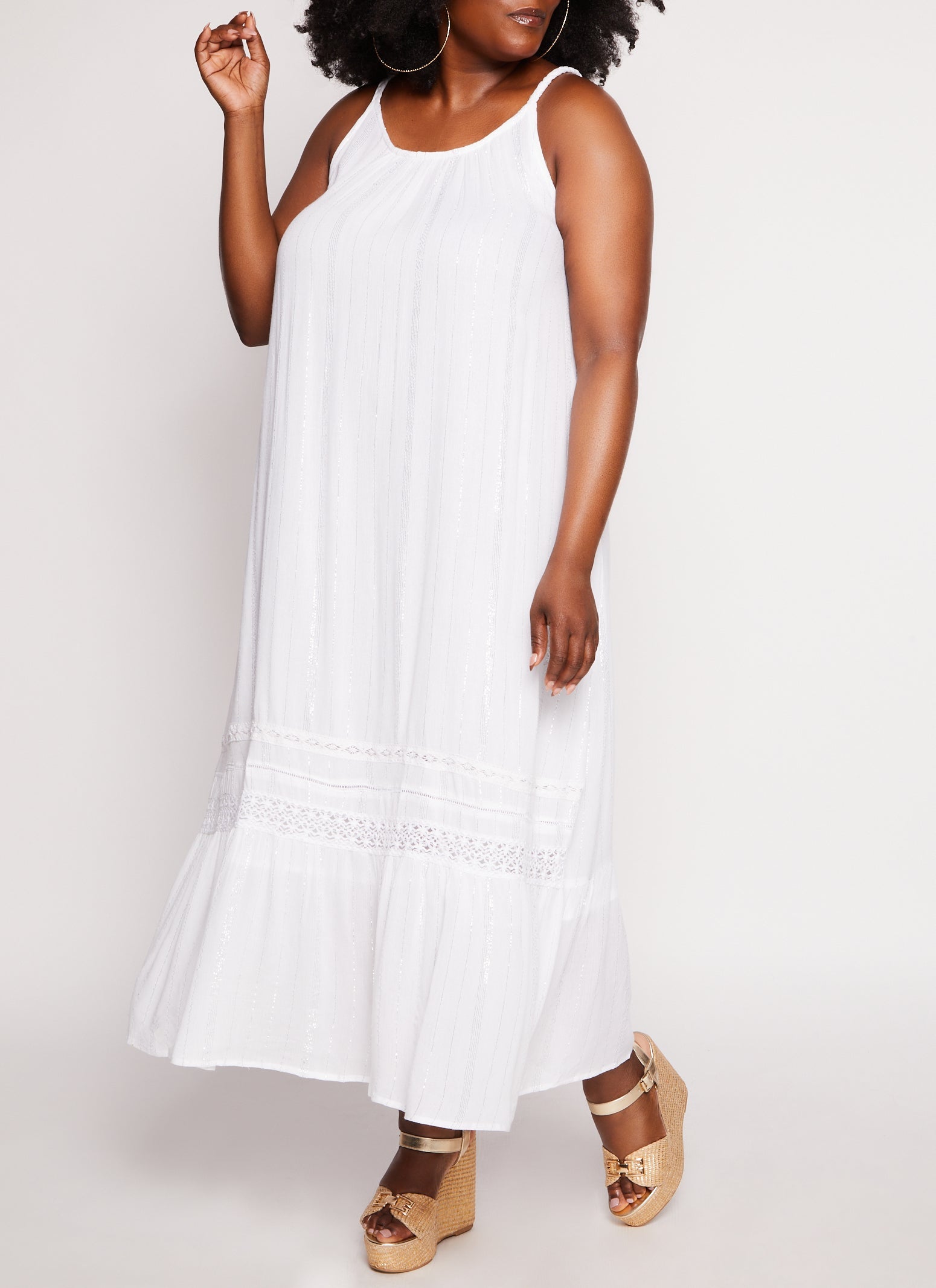 Rainbow Shops Plus Size Gauze Knit Lurex Striped Maxi Dress