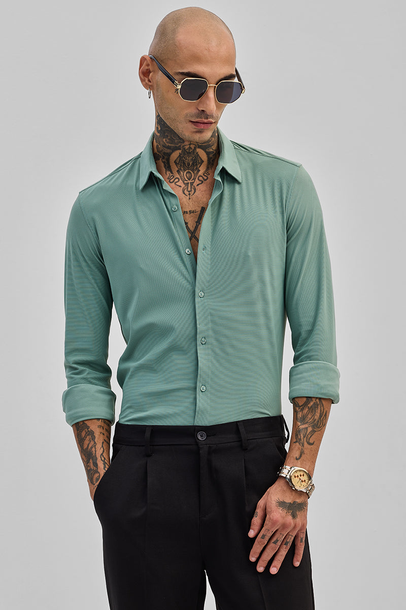SNITCH Green Stretchable Slim Fit Shirt
