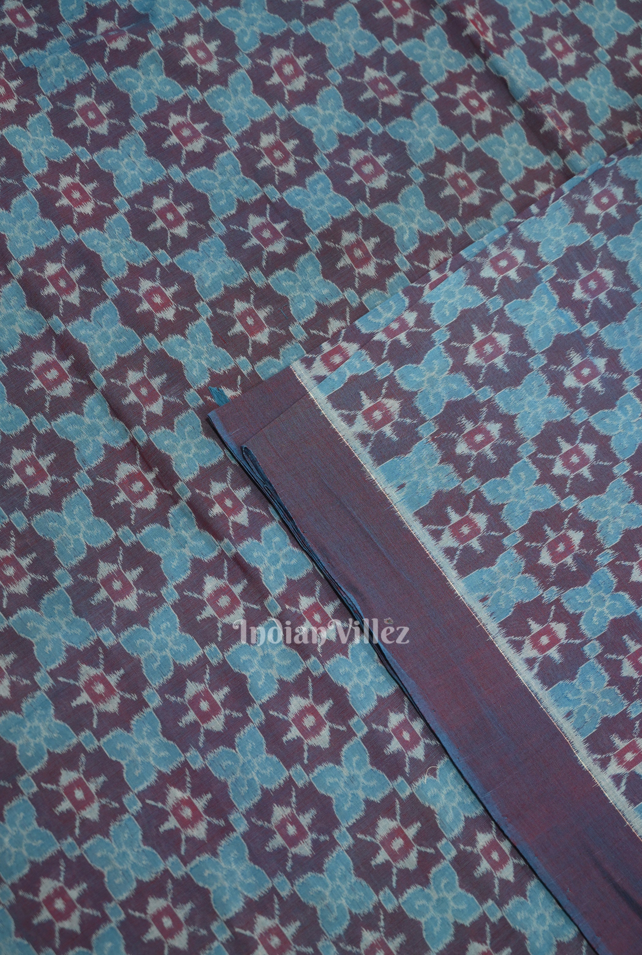 IndianVillèz Blue Butterfly Theme Sambalpuri Odisha Ikat Cotton Fabric - view 2