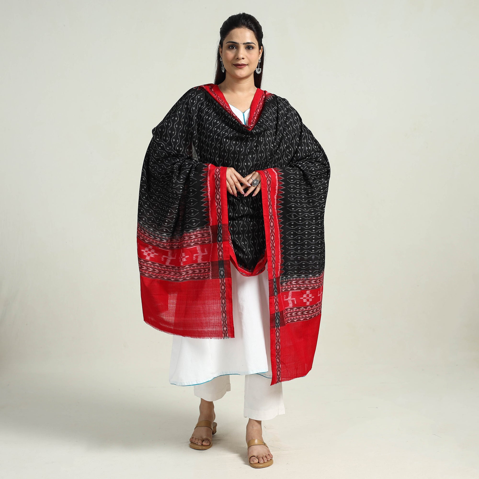 ASHOKA ASSEMBLE - CELEBRATING CRAFTS OF ODISHA Black - Sambalpuri Ikat Weave Handloom Cotton Dupatta 19
