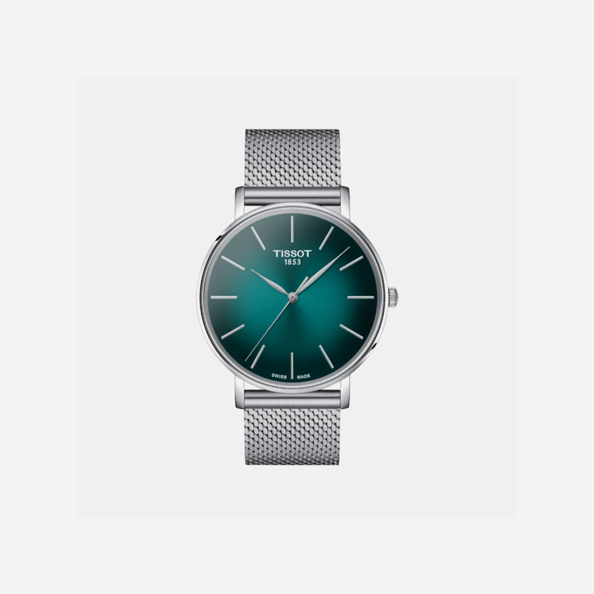 Tissot Everytime Graded Green-Black Dial 40mm Stainless Steel Grey Strap Quartz Watch