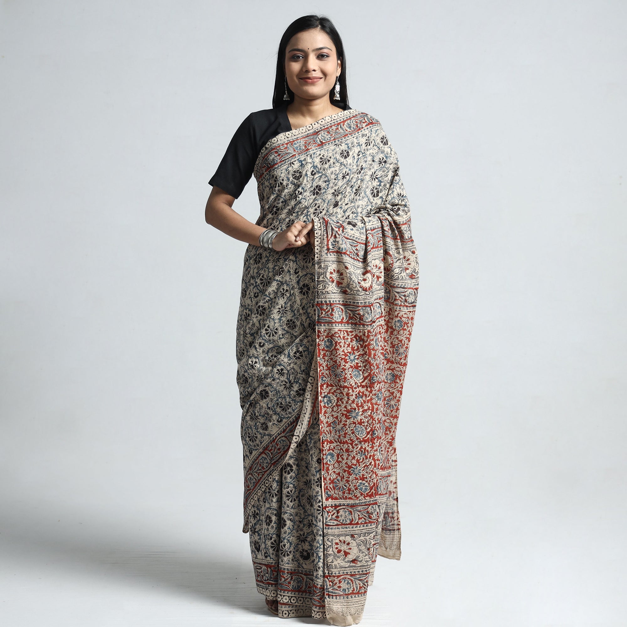 VENKATA BHANU KALAMKARI PEDANA Beige - Pedana Block Print Cotton Kalamkari Saree - view 2
