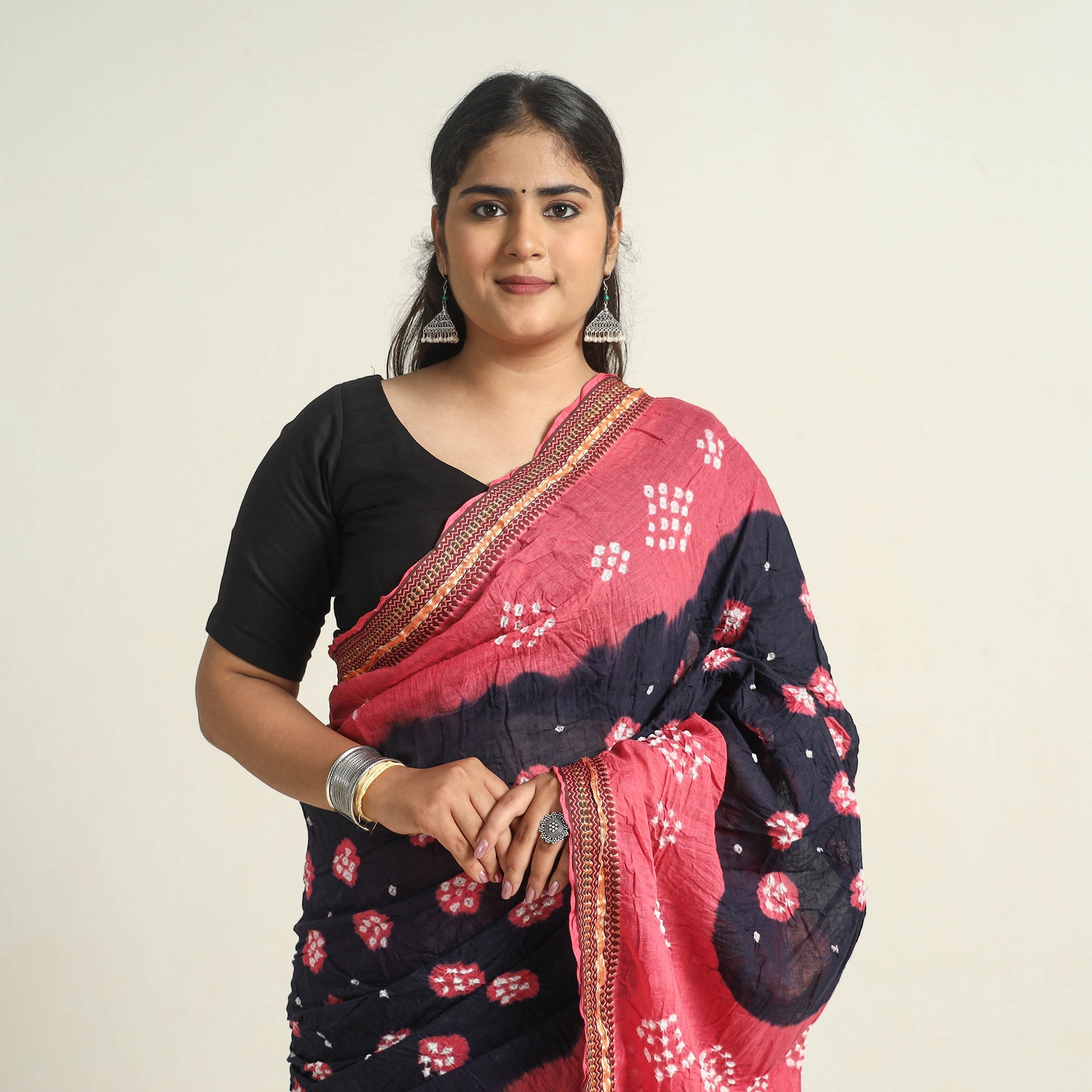 KACHCHH JI CHHAAP Black - Kutch Tie-Dye Cotton Bandhani Saree with Blouse Piece 57 - view 3