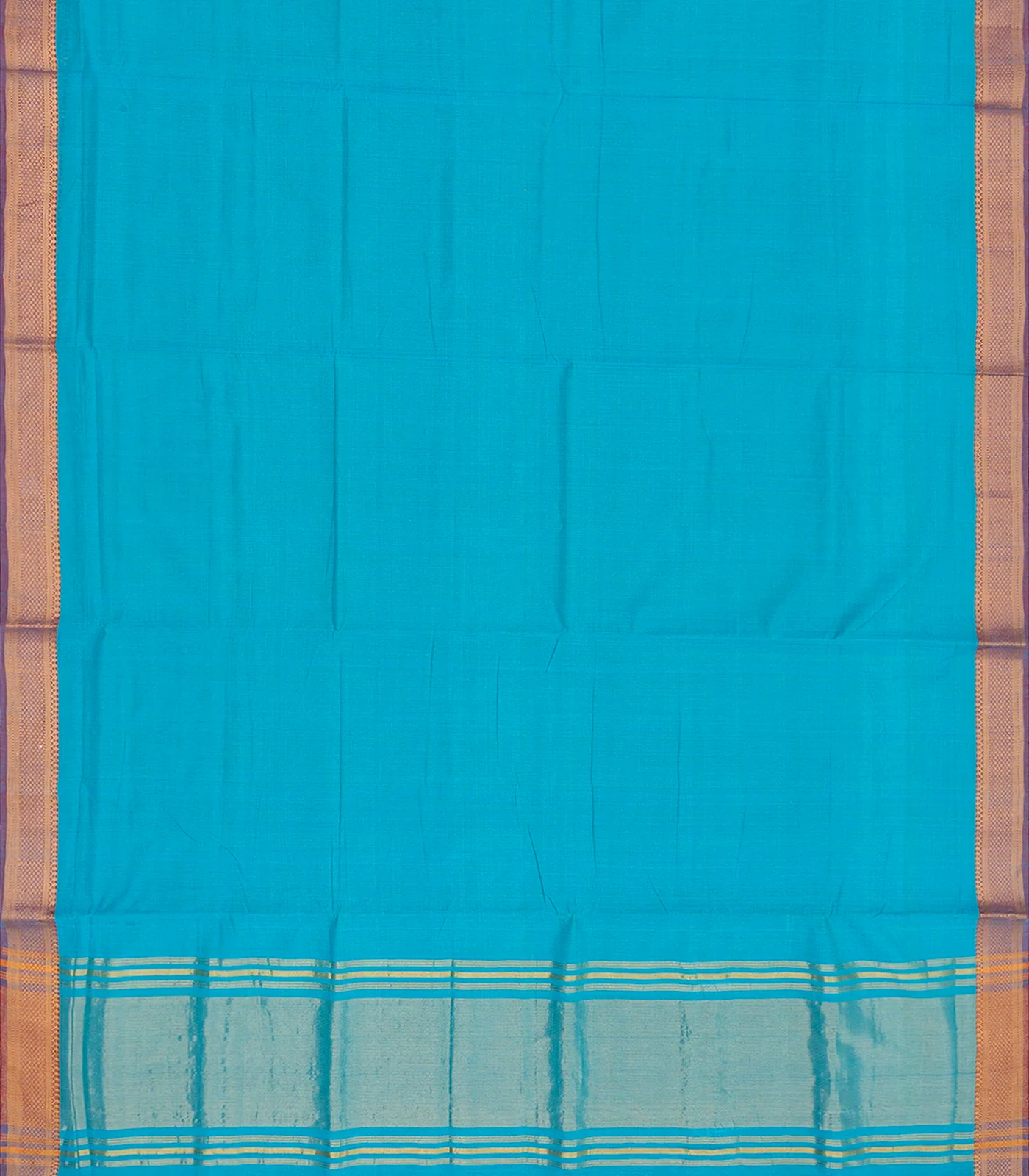 RmKV Cyan Handloom Mangalagiri Plain Cotton Saree-Cyan - view 2