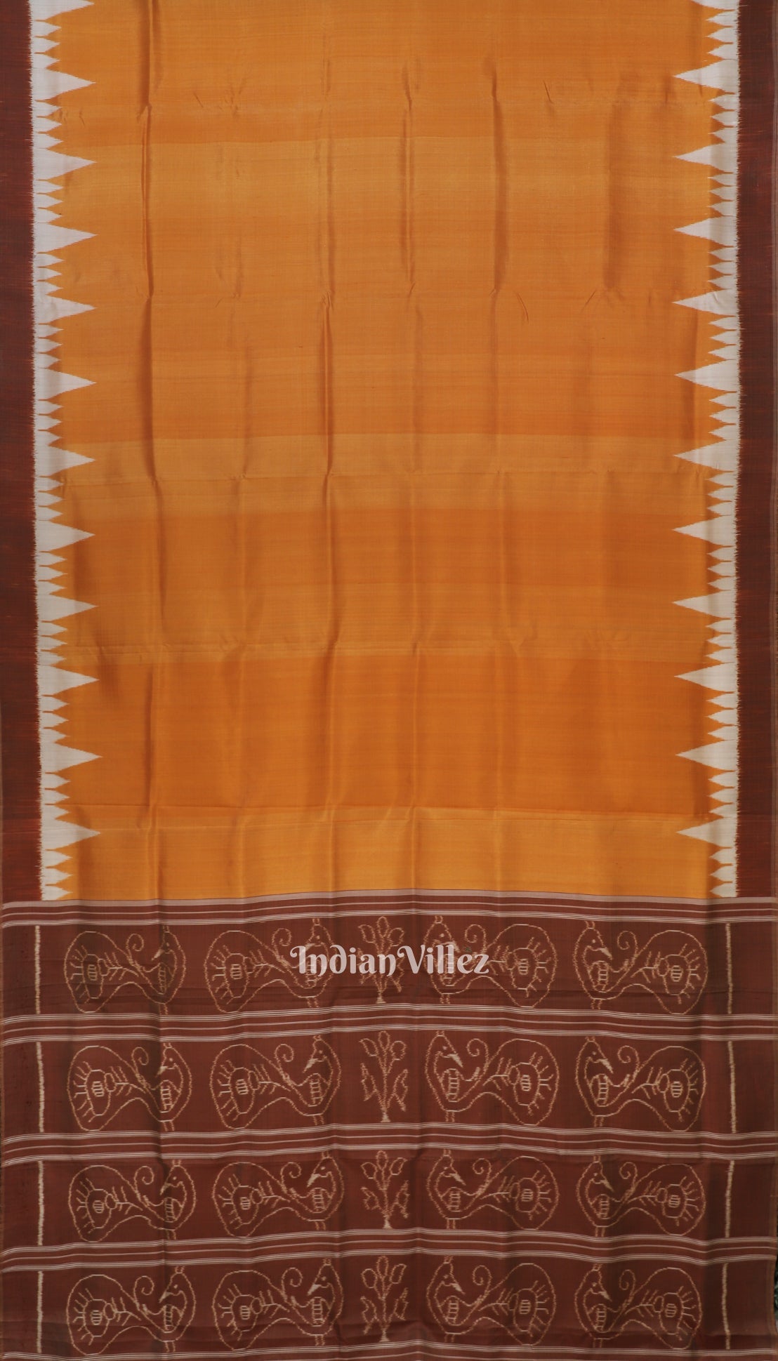IndianVillèz Yellow Orange Phoda Kumbha Theme Odisha Ikat Contemporary Silk Saree - view 2