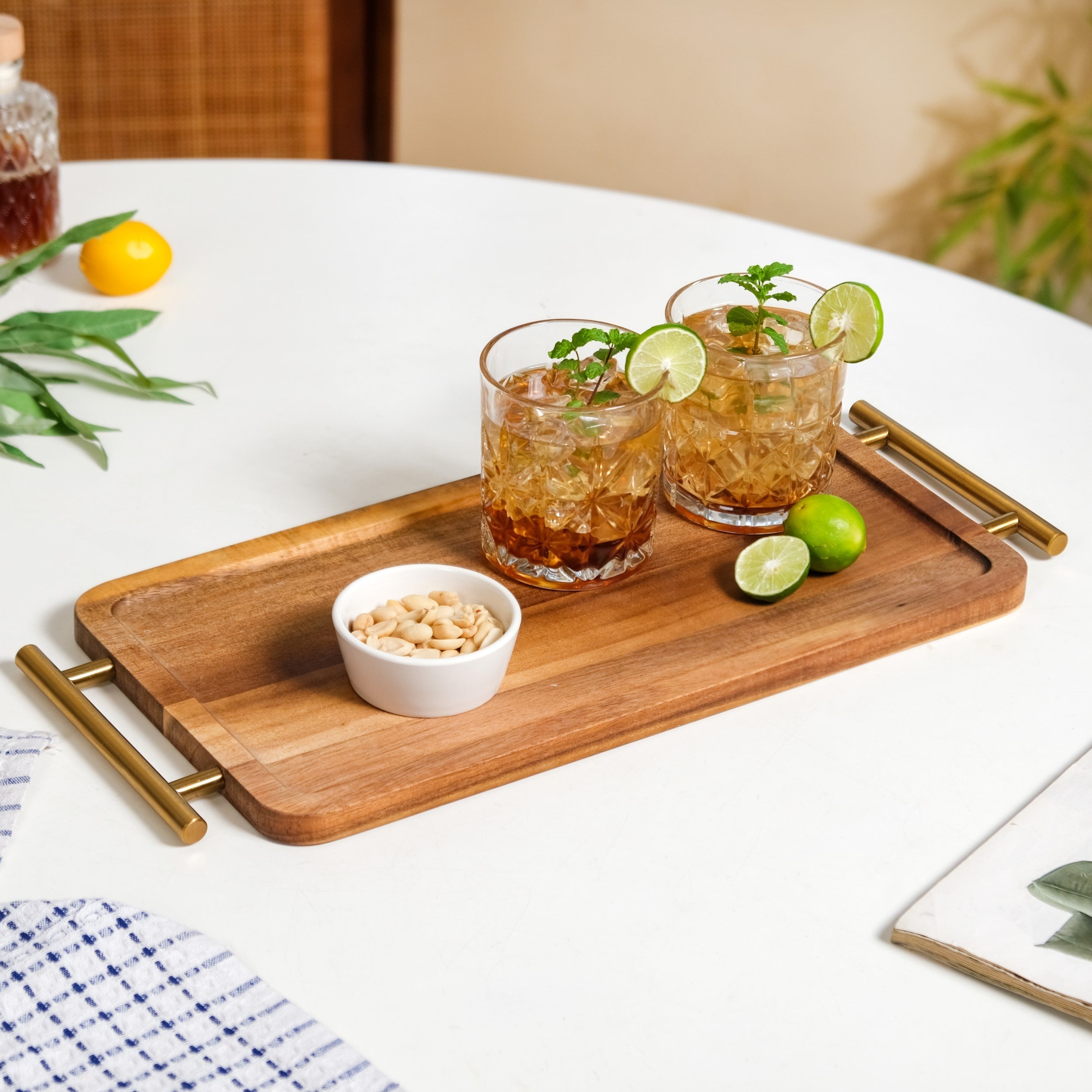 Nestasia Acacia Wood Flat Serving Tray With Handles