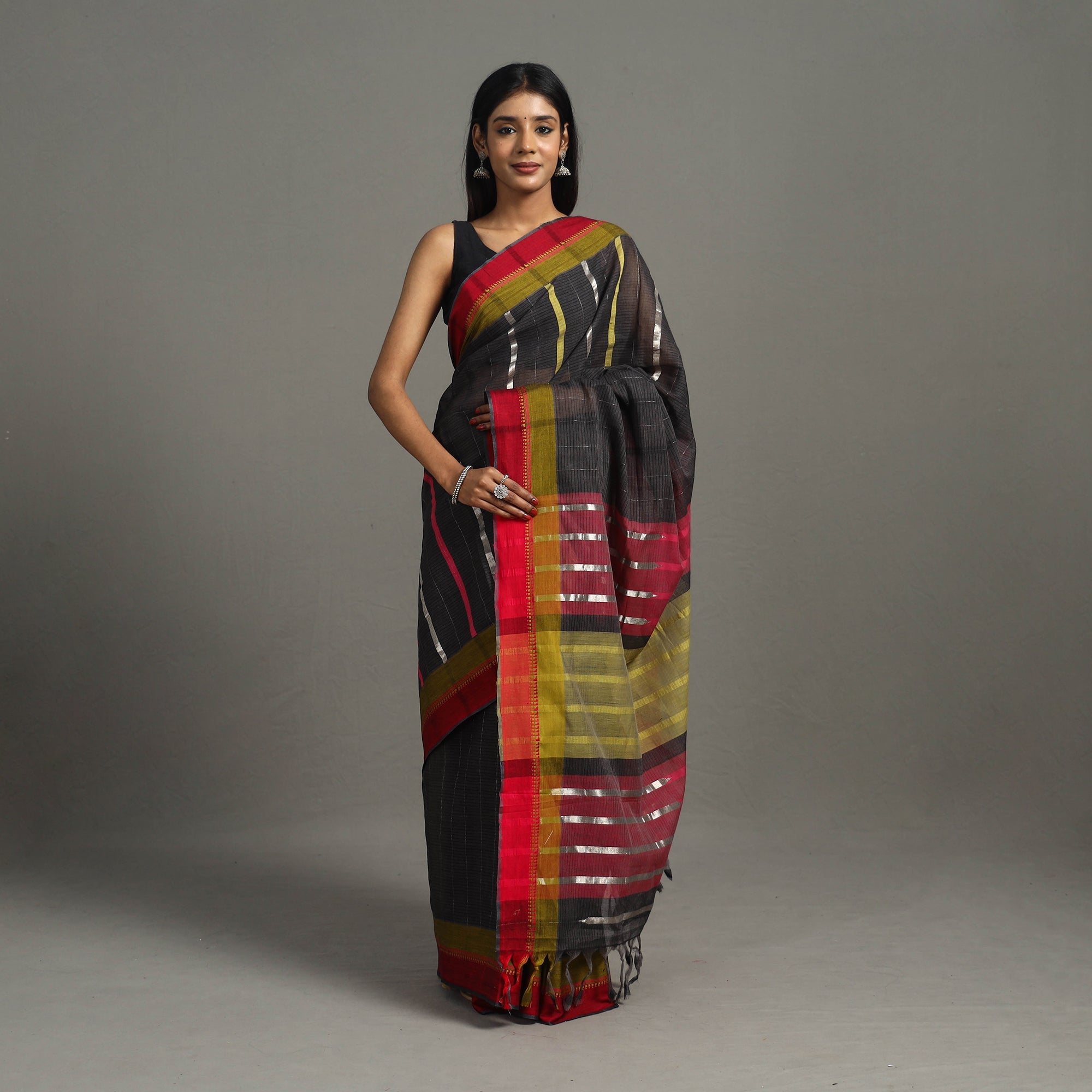 CREYO Black - Zari Work Cotton Handloom Saree 30