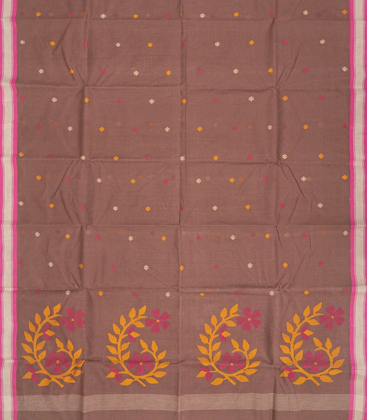 RmKV Taupe Handloom Dhakai Cotton Saree With Buttas & Floral Motifs -Taupe - view 2