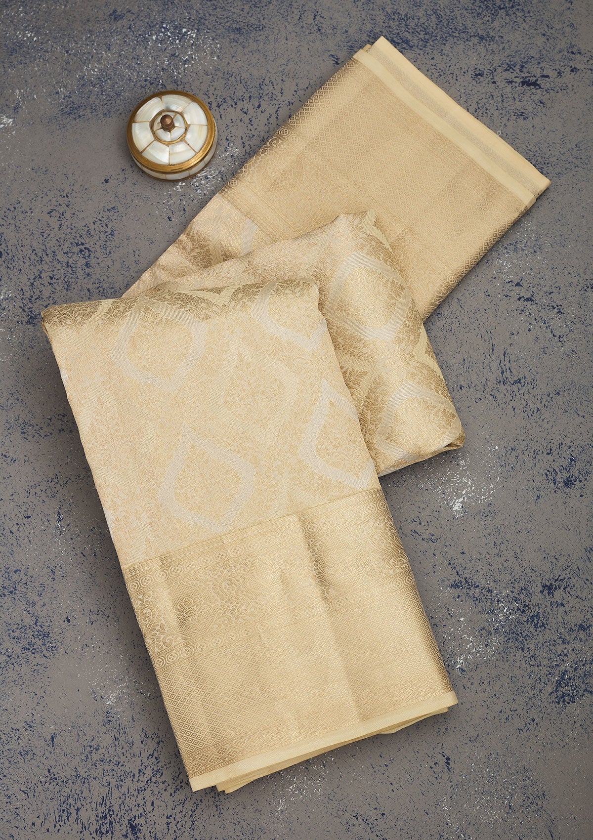 Koskii Beige Zariwork Pure Silk Saree – Women's