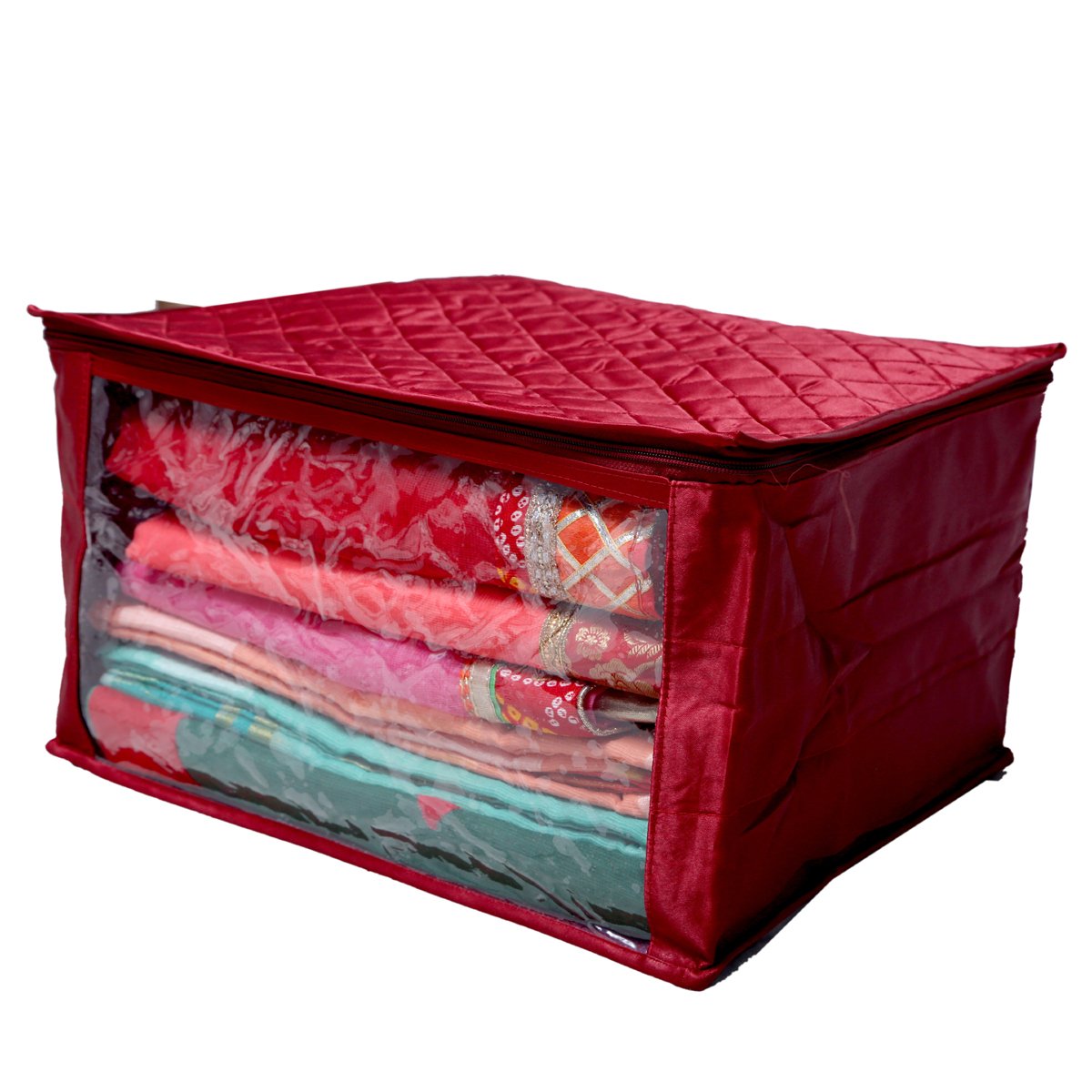 Kuber Industries 6 Piece Quilted Satin Saree Cover Set, Maroon - view 2